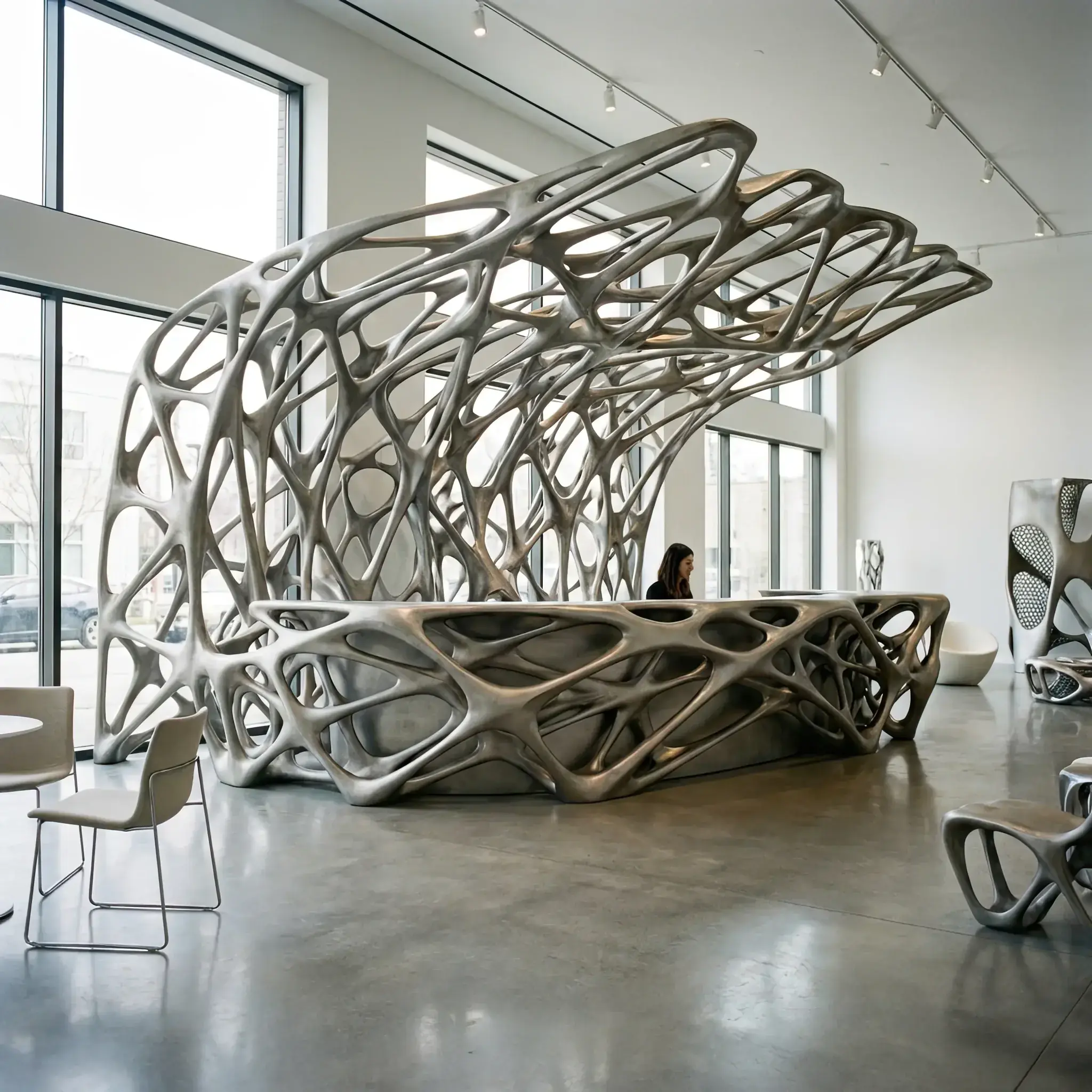 Архитектура и дизайн: Стойка приемная сложной бионической формы, напечатанная из титанового порошка