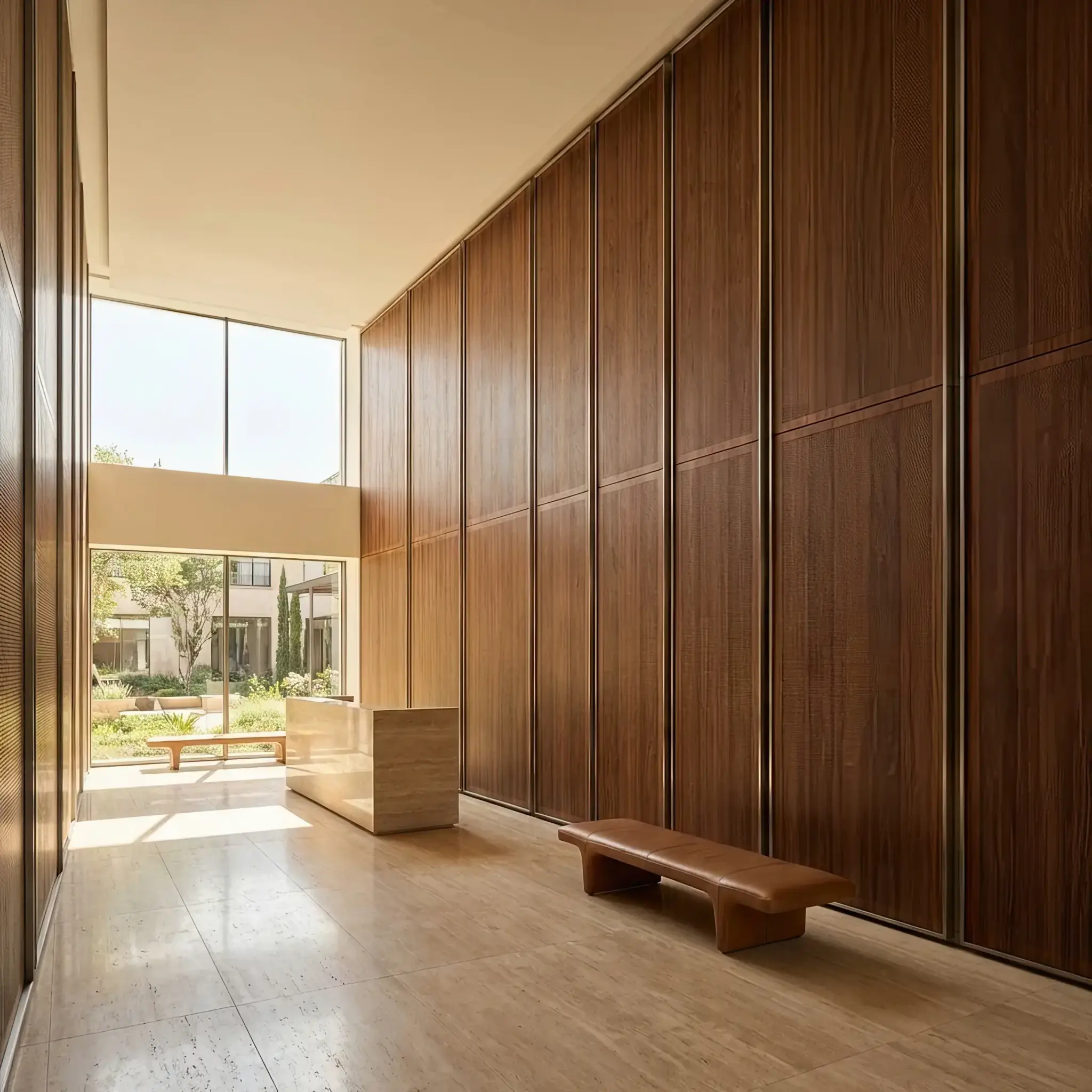 Архитектура и дизайн: Фрагмент акустической панели над стойка регистрации со встроенными динамиками невидимого звука