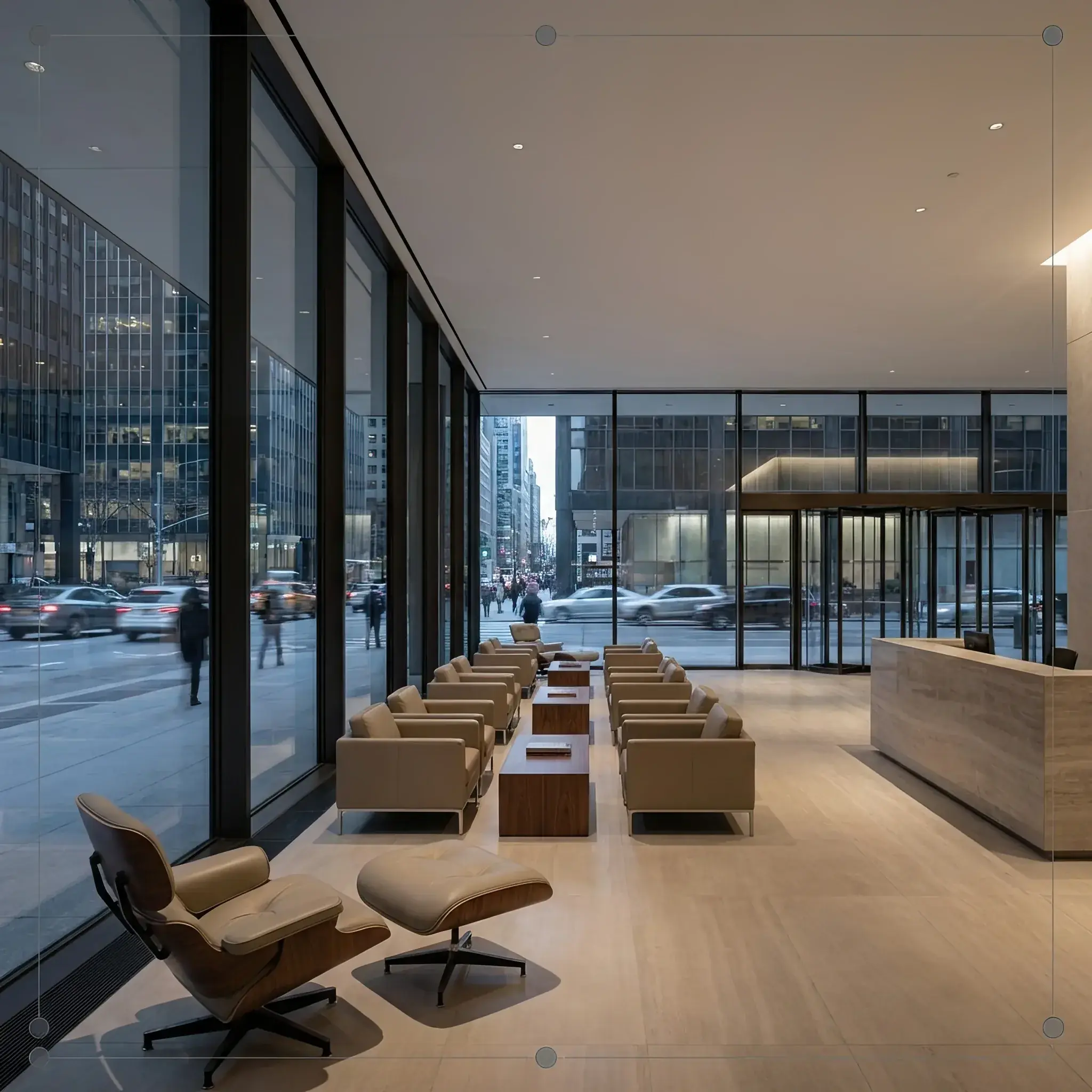 Архитектура и дизайн: Сложные потолочные конструкции в вестибюль, спроектированные для поглощения звуковых волн и создания зон приватности