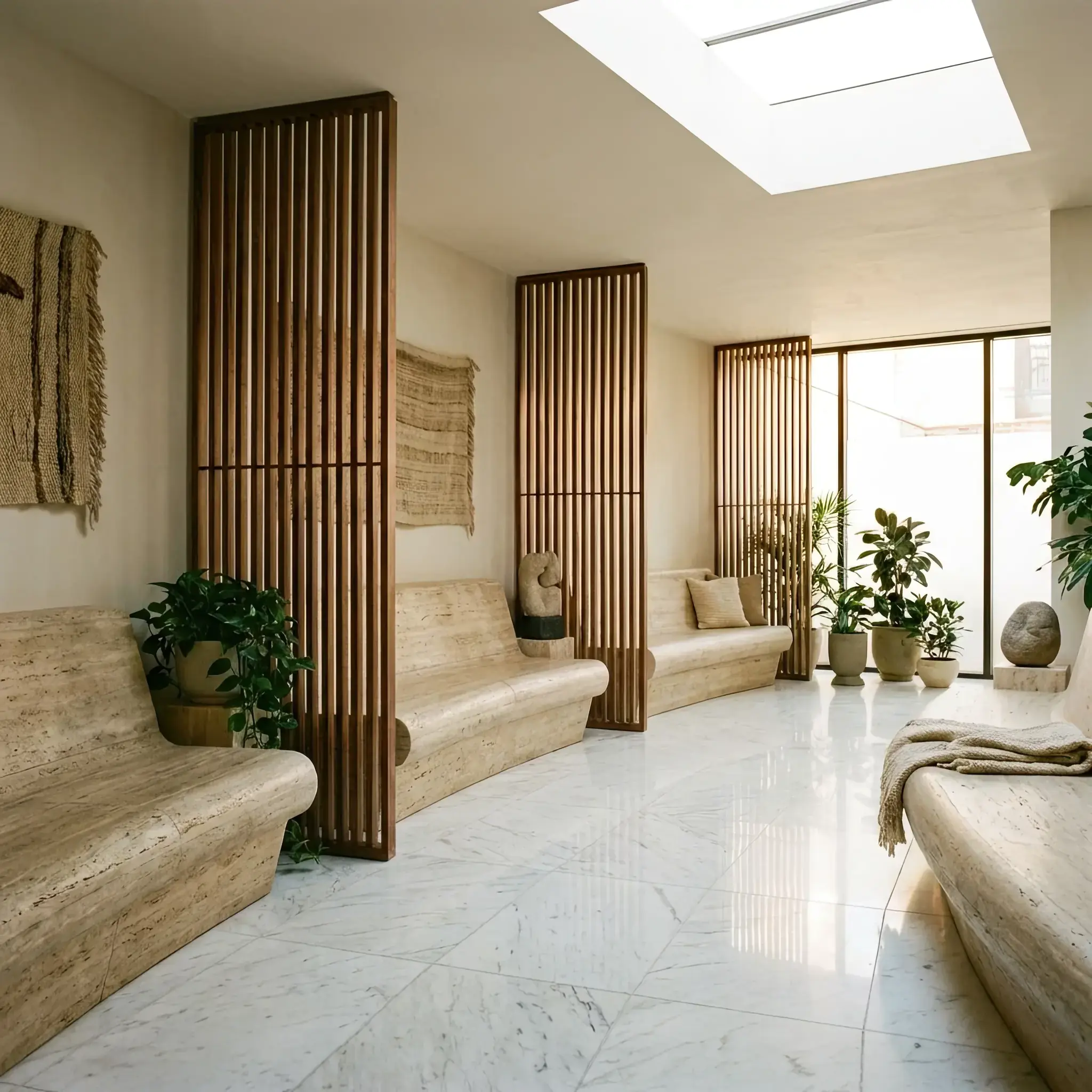 Архитектура и дизайн: В зоне отдыха вестибюль гость выполняет легкую разминку на интерактивном покрытии, которое автоматически синхронизирует его показатели с личным фитнес-приложением