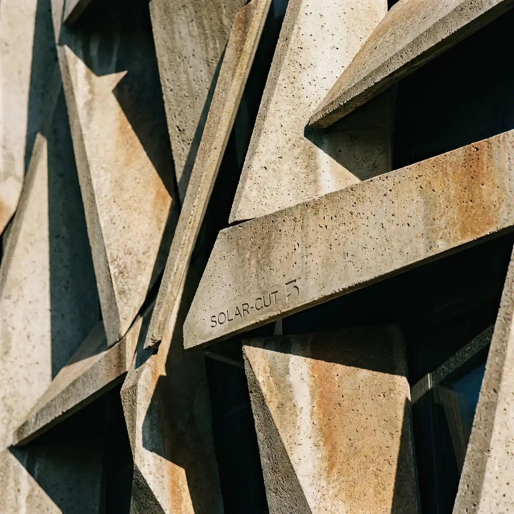 Interior detail: Fragment of a Solar-Cut 2026 panel with gradient rib angles for protection against zenith sun