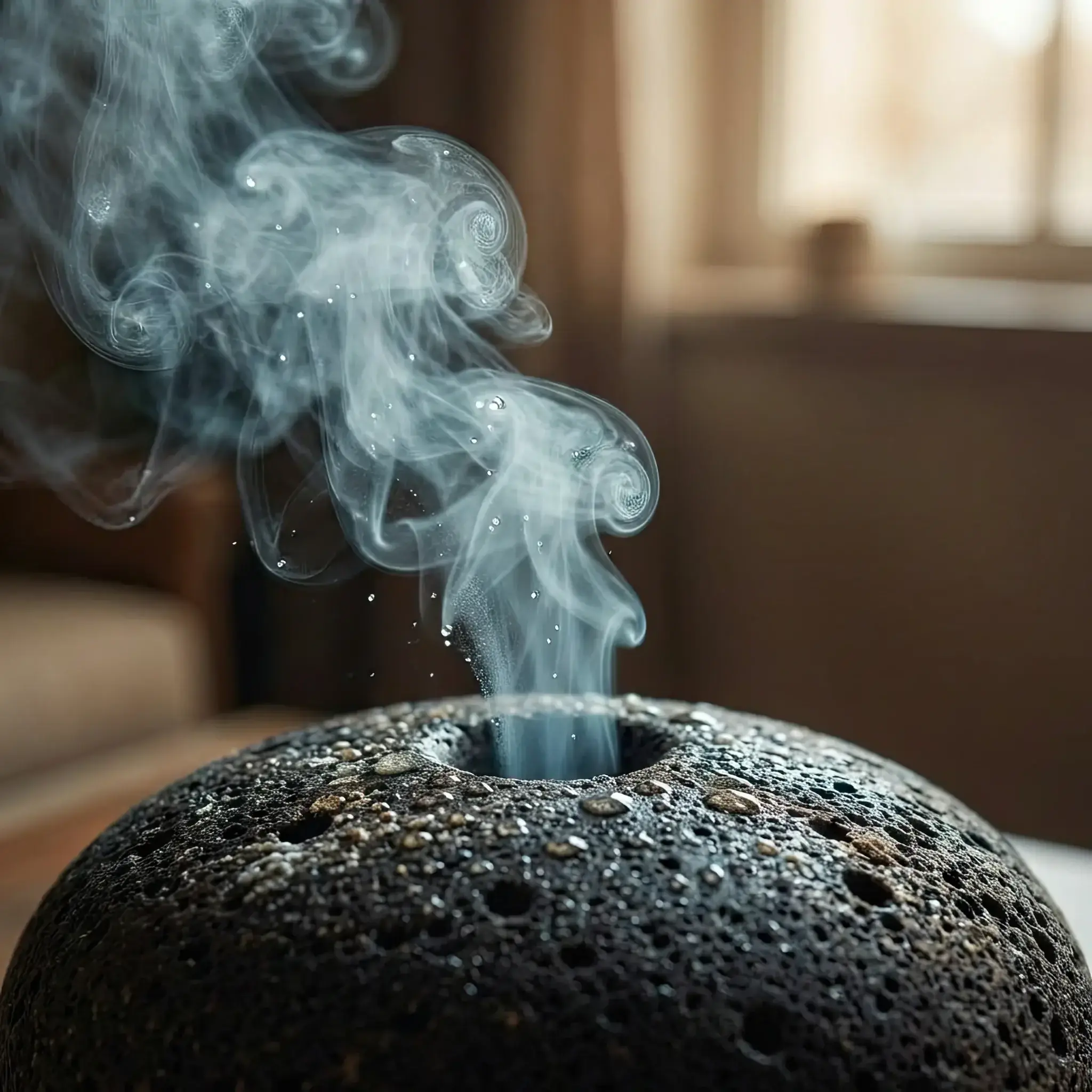 Interior detail: Decorative fountain with ultrasonic essential oil evaporators