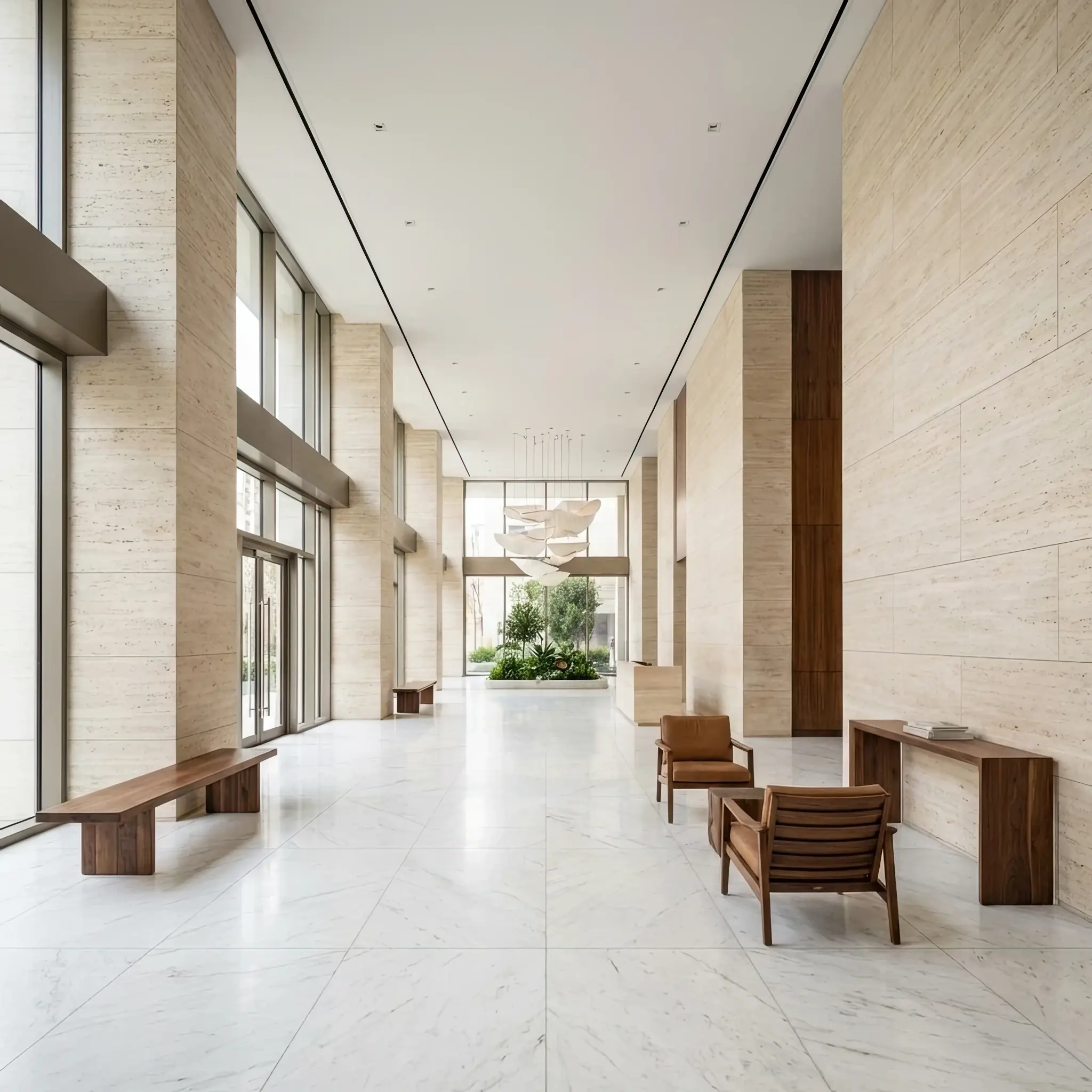 Архитектура и дизайн: Гость заходит в вестибюль с улицы в жаркий день и мгновенно попадает в зону идеальной прохлады, которая была подготовлена системой интеллектуальные алгоритмы специально к его прибытию