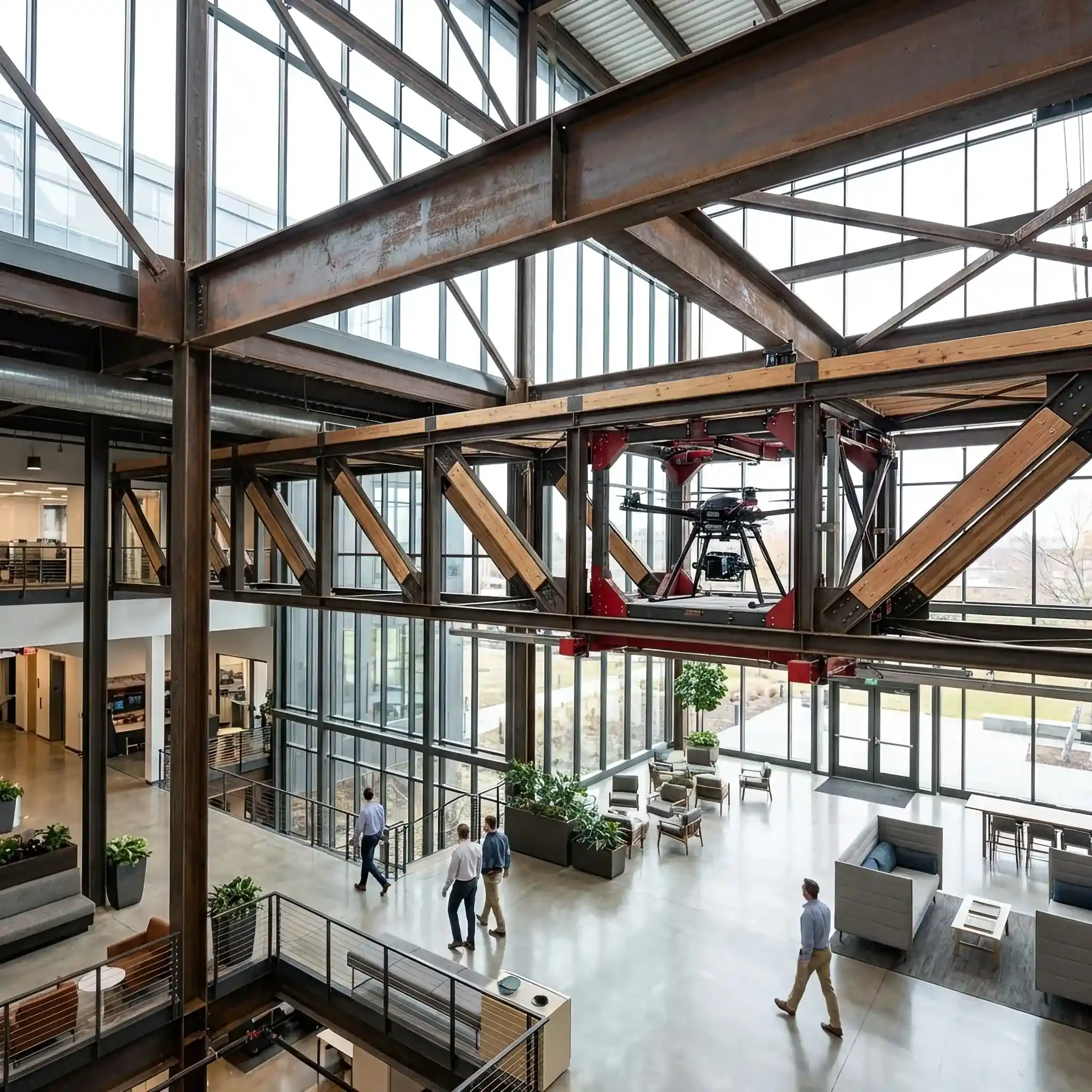 Архитектура и дизайн: Мини-дрон локализует задымление от забытого гаджета на столе в вестибюль, выпуская струю криогенного газа для мгновенного охлаждения