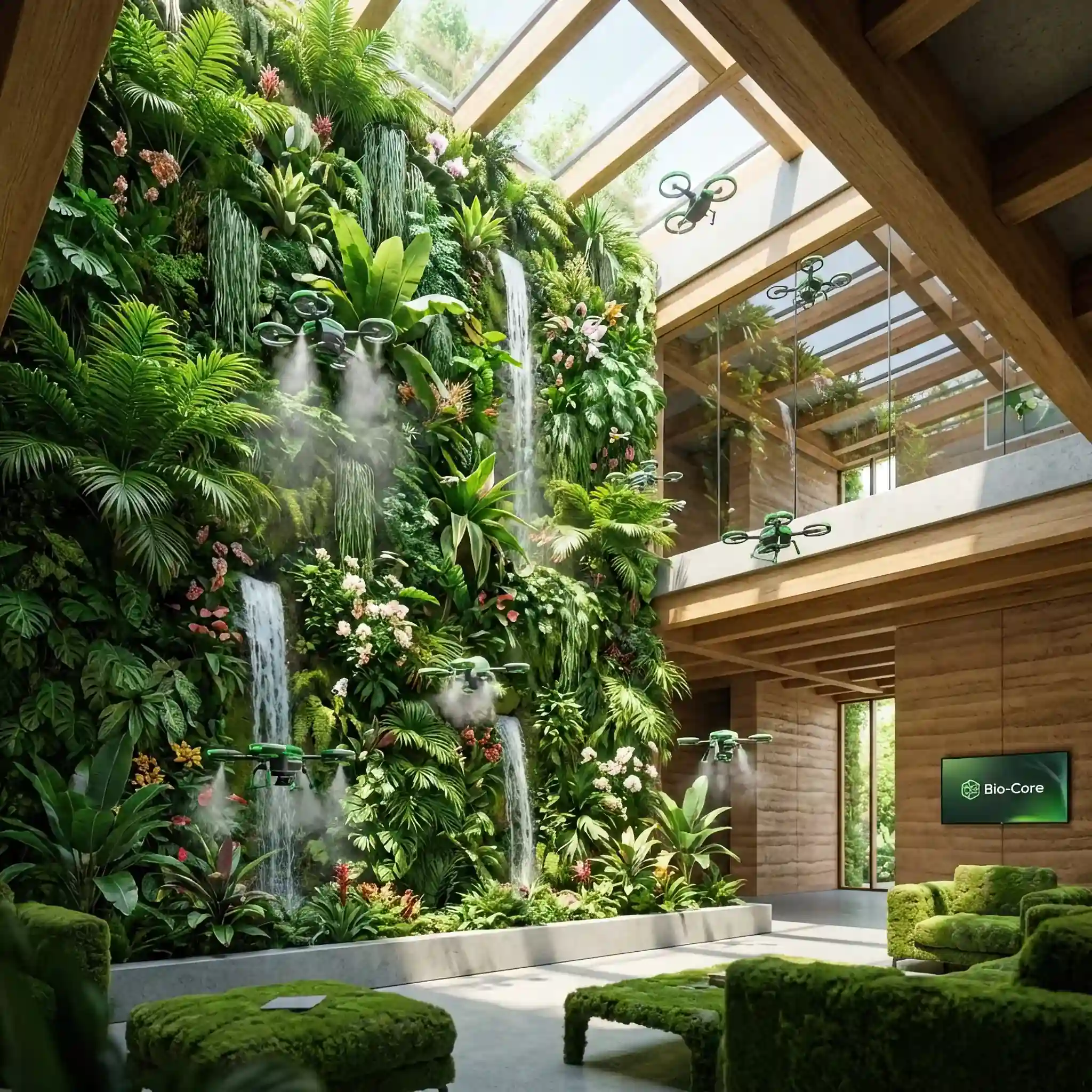 Архитектура и дизайн: Рой дронов для поддержки биосферы заботится о вертикальных садах в вестибюль Reception Space