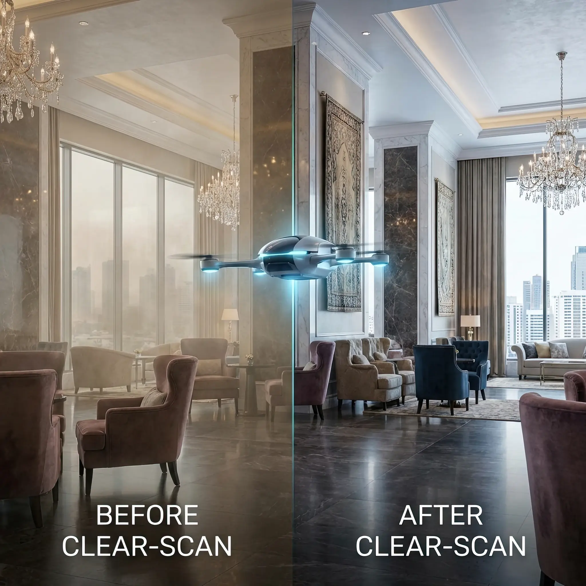 Interior detail: 2026 air transparency comparison before and after Clear-Scan system activation