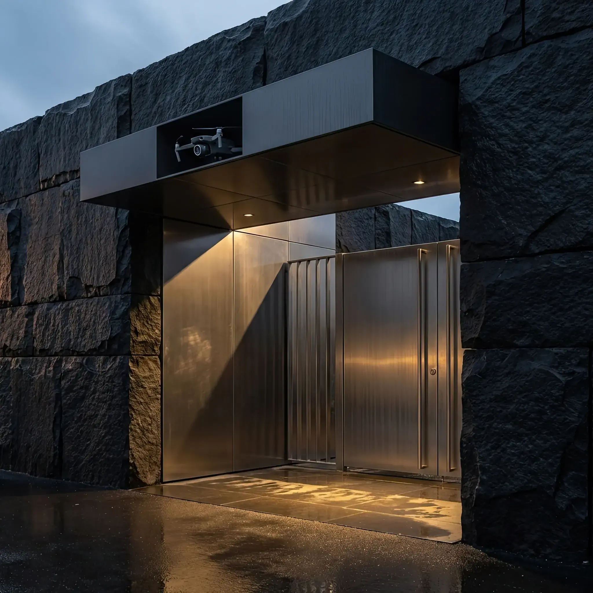 Архитектура и дизайн: Дроны-перехватчики уничтожают облако пыли у входа, не давая ему проникнуть в чистое пространство вестибюль