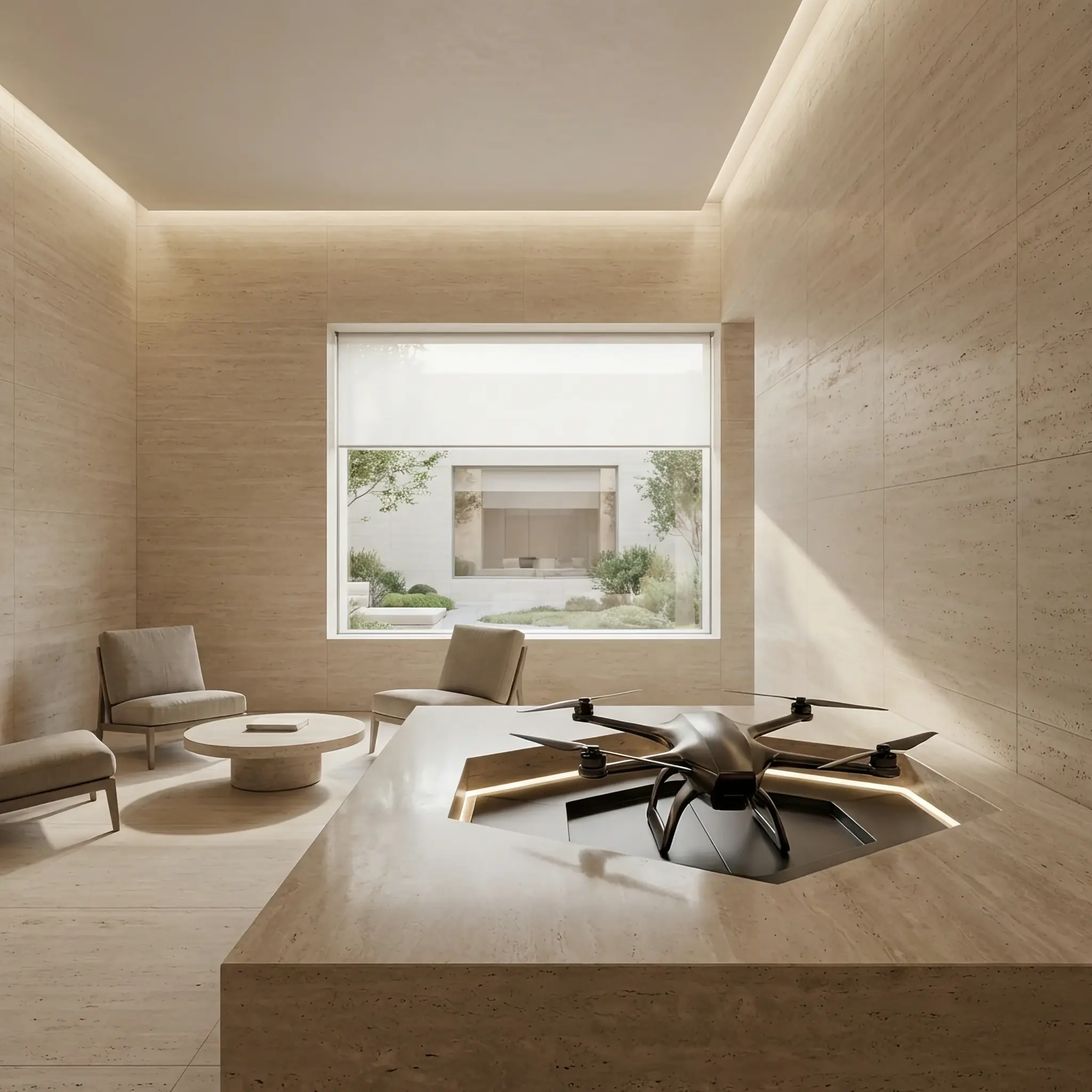 Архитектура и дизайн: Дроны-эквилибриумы выравнивают тепловой баланс в зоне панорамного остекления атриума вестибюль