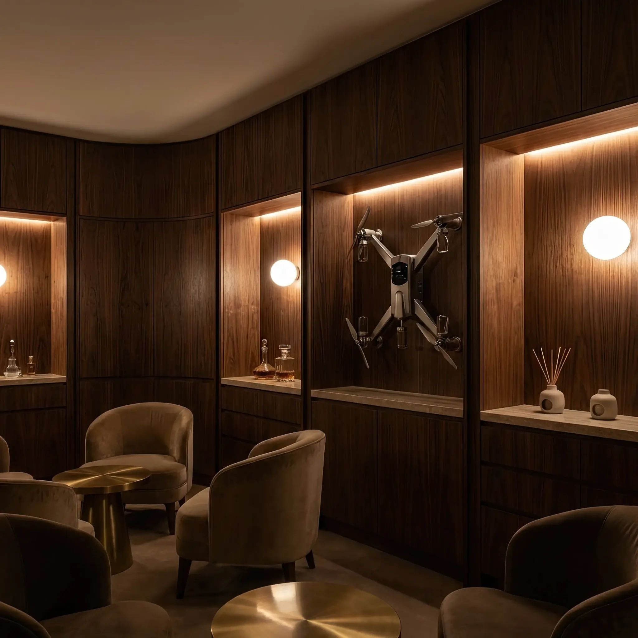 Архитектура и дизайн: Дрон-парфюмер впрыскивает микро-дозы натуральных эссенций, создавая уникальный 'портрет запаха' в атриуме