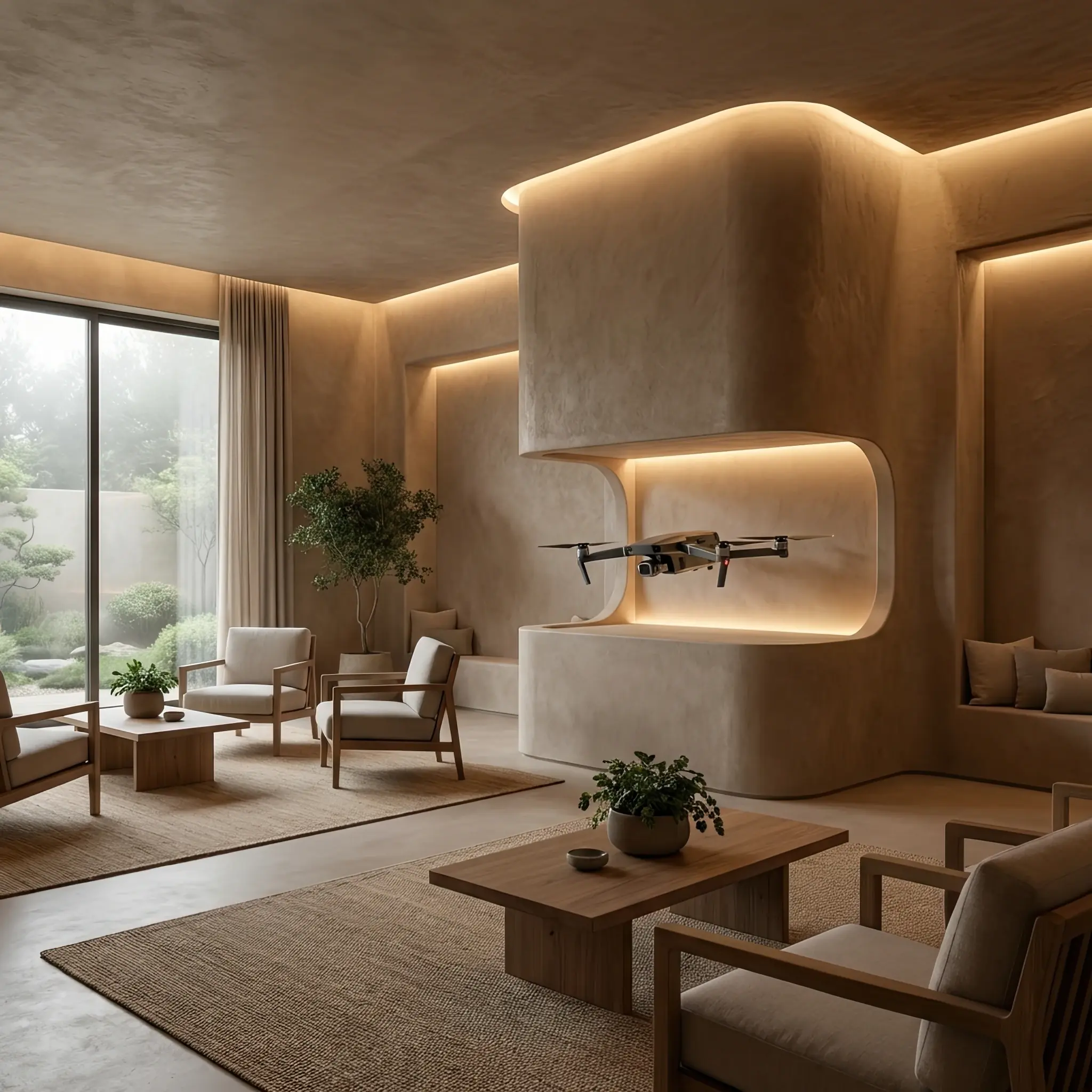 Архитектура и дизайн: Дроны-иммунитета распыляют облако полезных пробиотиков над зоной отдыха, создавая эффект 'лесного воздуха'