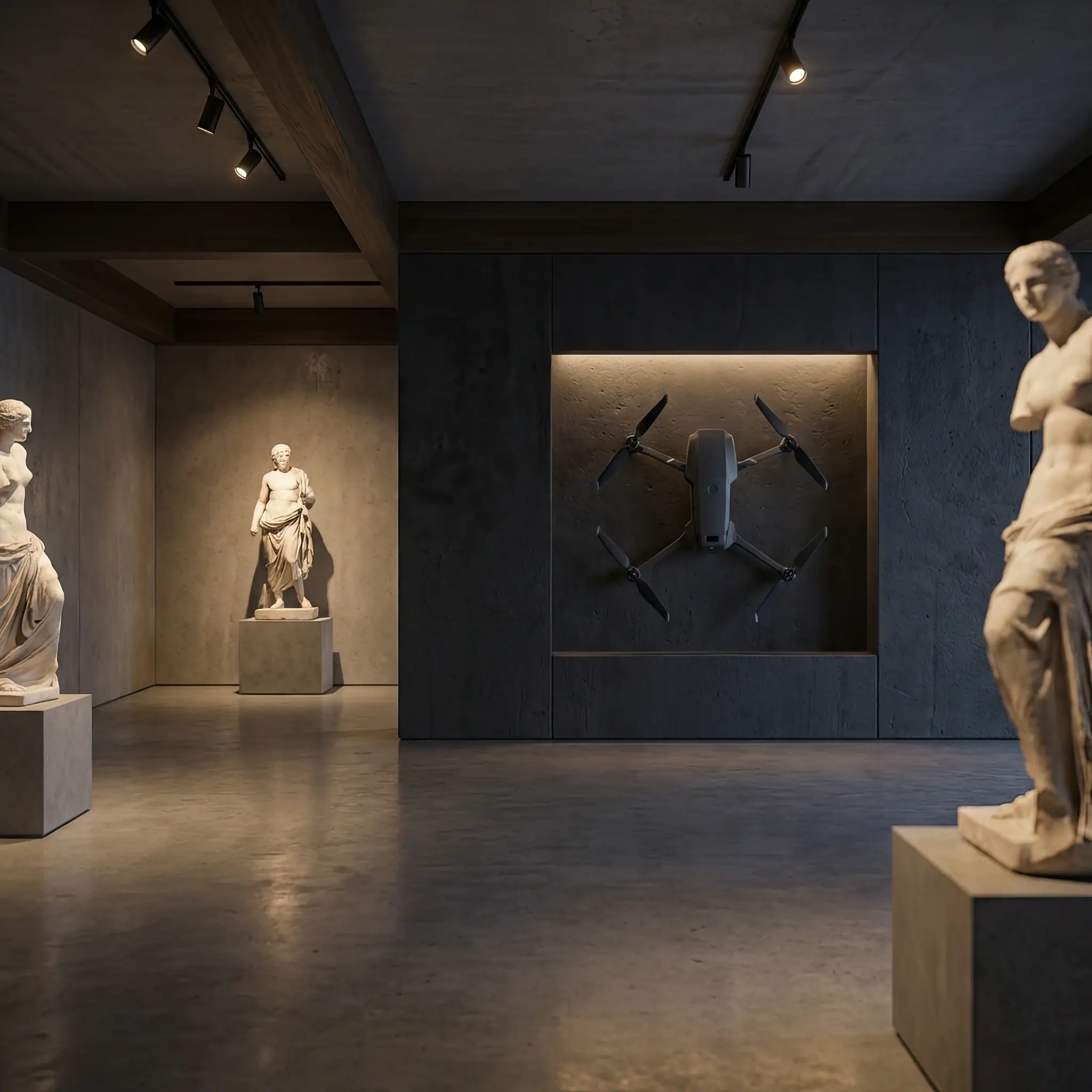 Архитектура и дизайн: Рой дронов-сохранения создает защитный купол вокруг исторической экспозиции в атриуме вестибюль