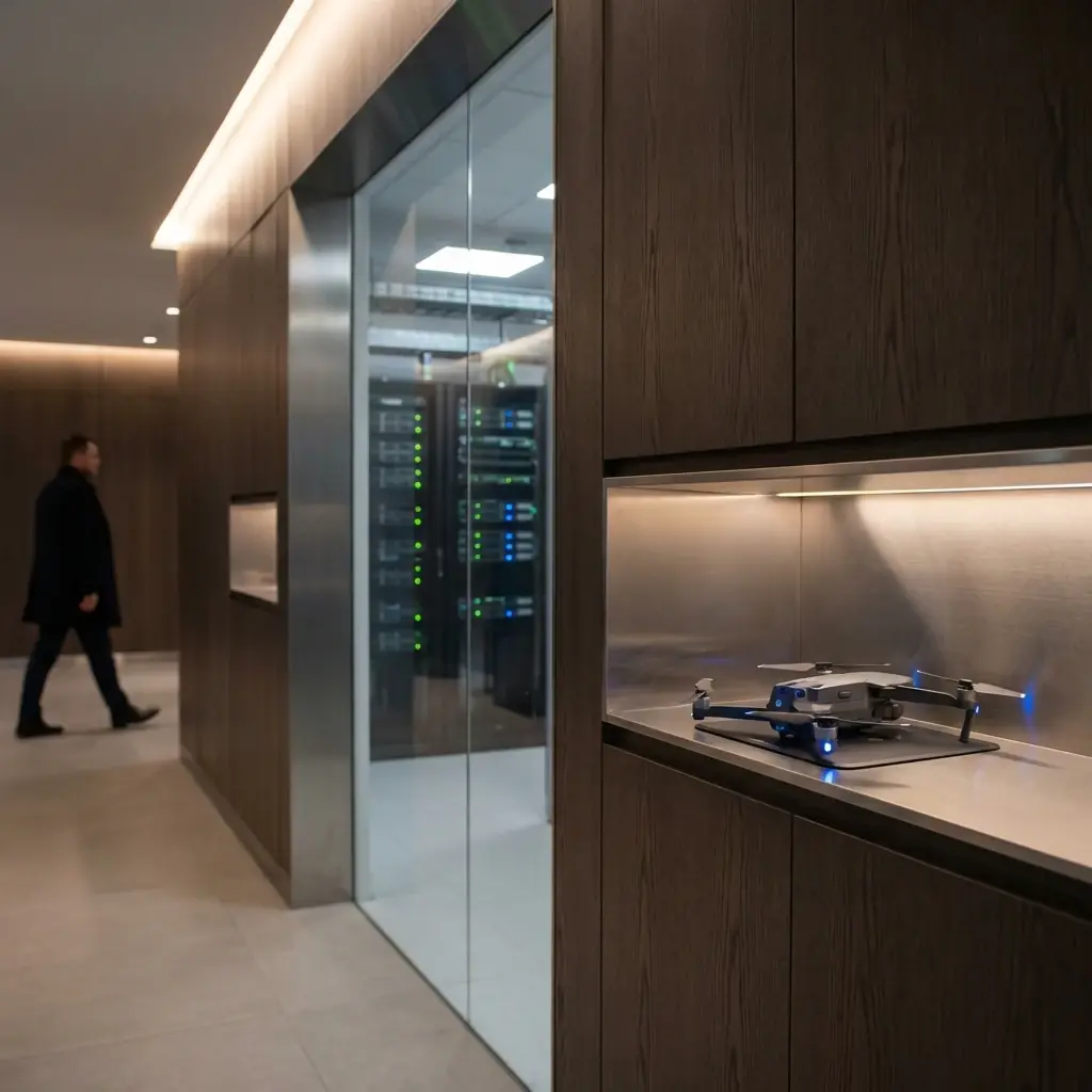 Архитектура и дизайн: Рой защитных дронов мгновенно купирует зону загрязнения воздуха в вестибюль, восстанавливая молекулярный баланс за секунды