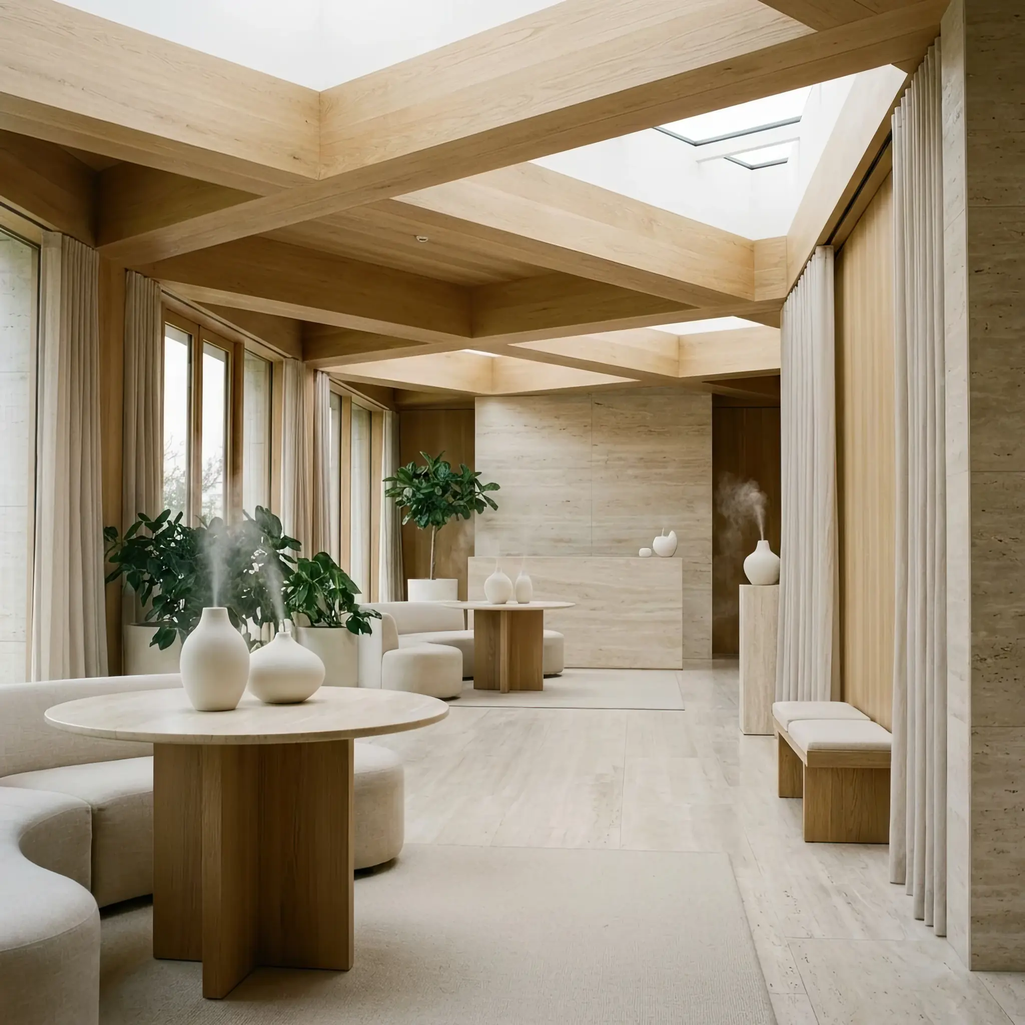 Архитектура и дизайн: Дрон-вдохновитель создает тончайший ольфакторный шлейф 'утреннего храма' в зоне медитации вестибюль