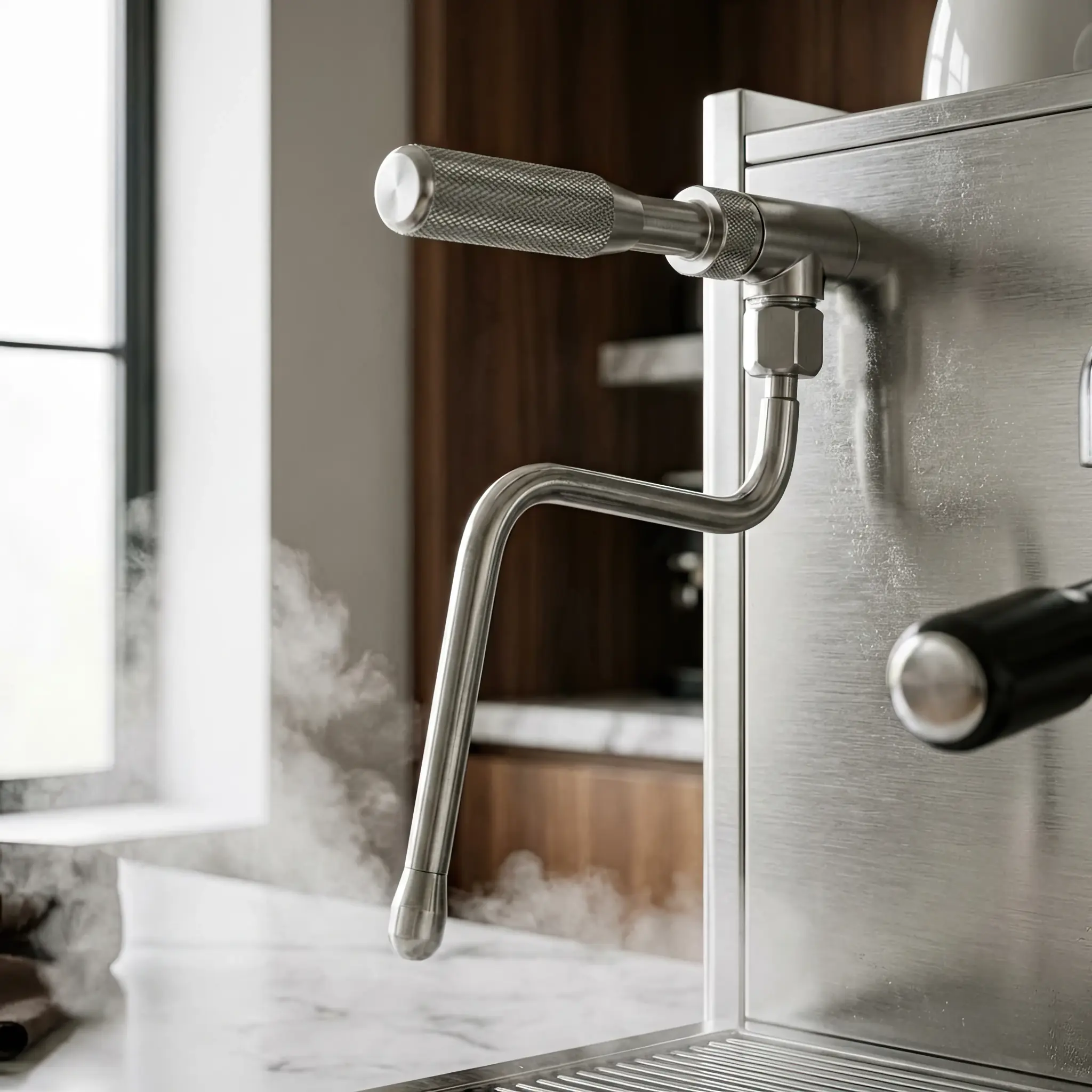 Interior detail: Sky-Crawler 2026 cleaner robot in the process of cleaning an aluminum facade profile