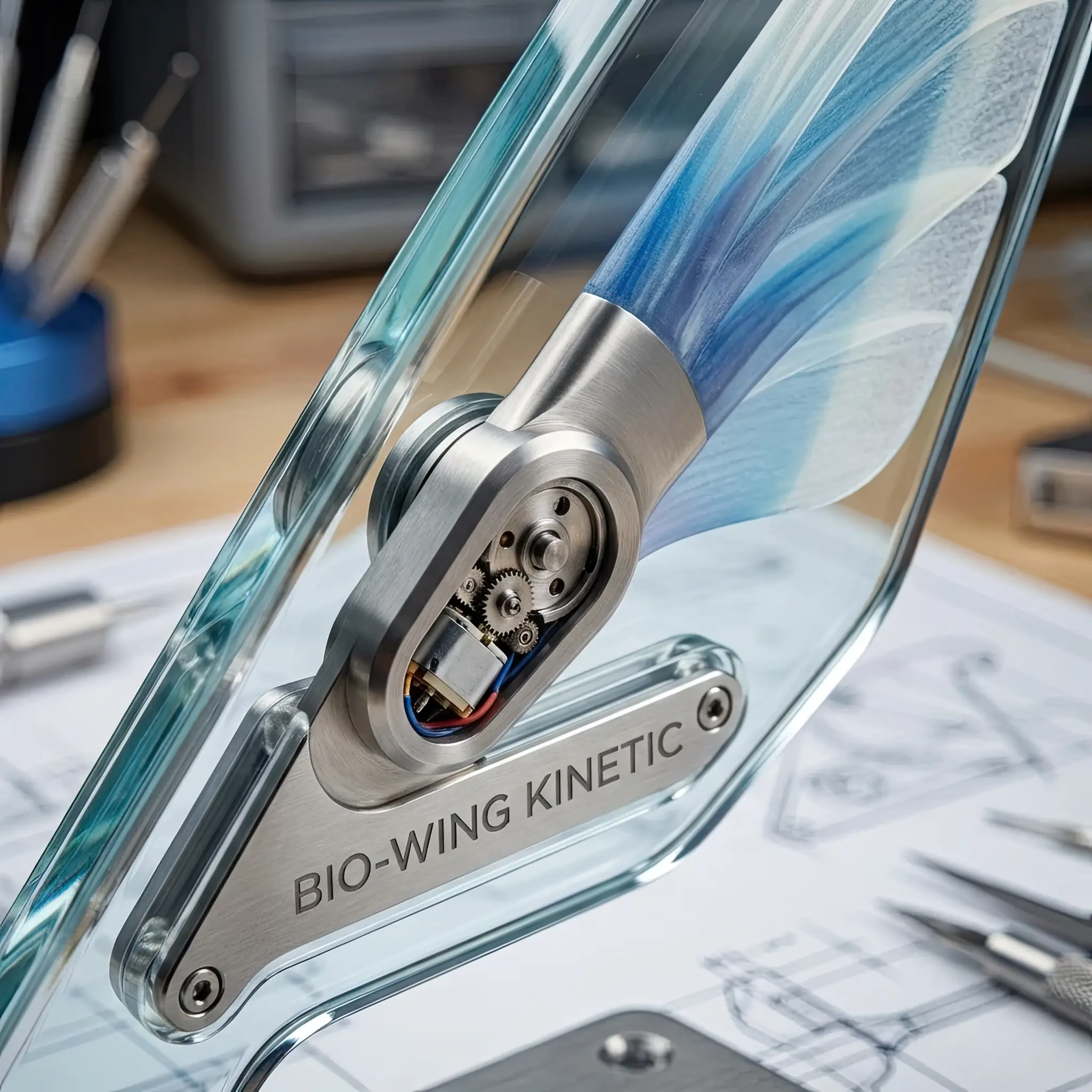 Interior detail: Kinetic facade panel with micro-drives changing transparency