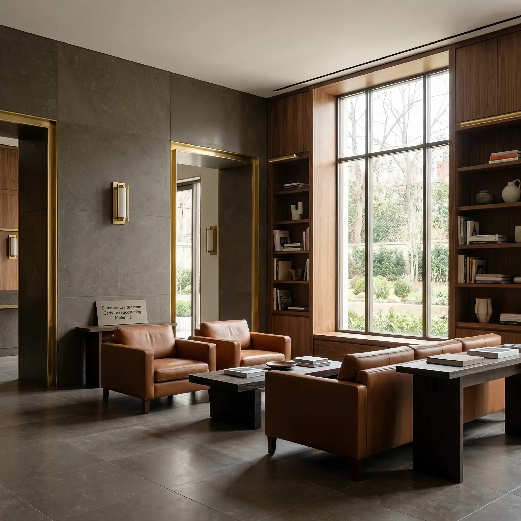 Архитектура и дизайн: Элегантное кресло в вестибюль, изготовленное из композита, который активно поглощает углекислый газ из атмосферы