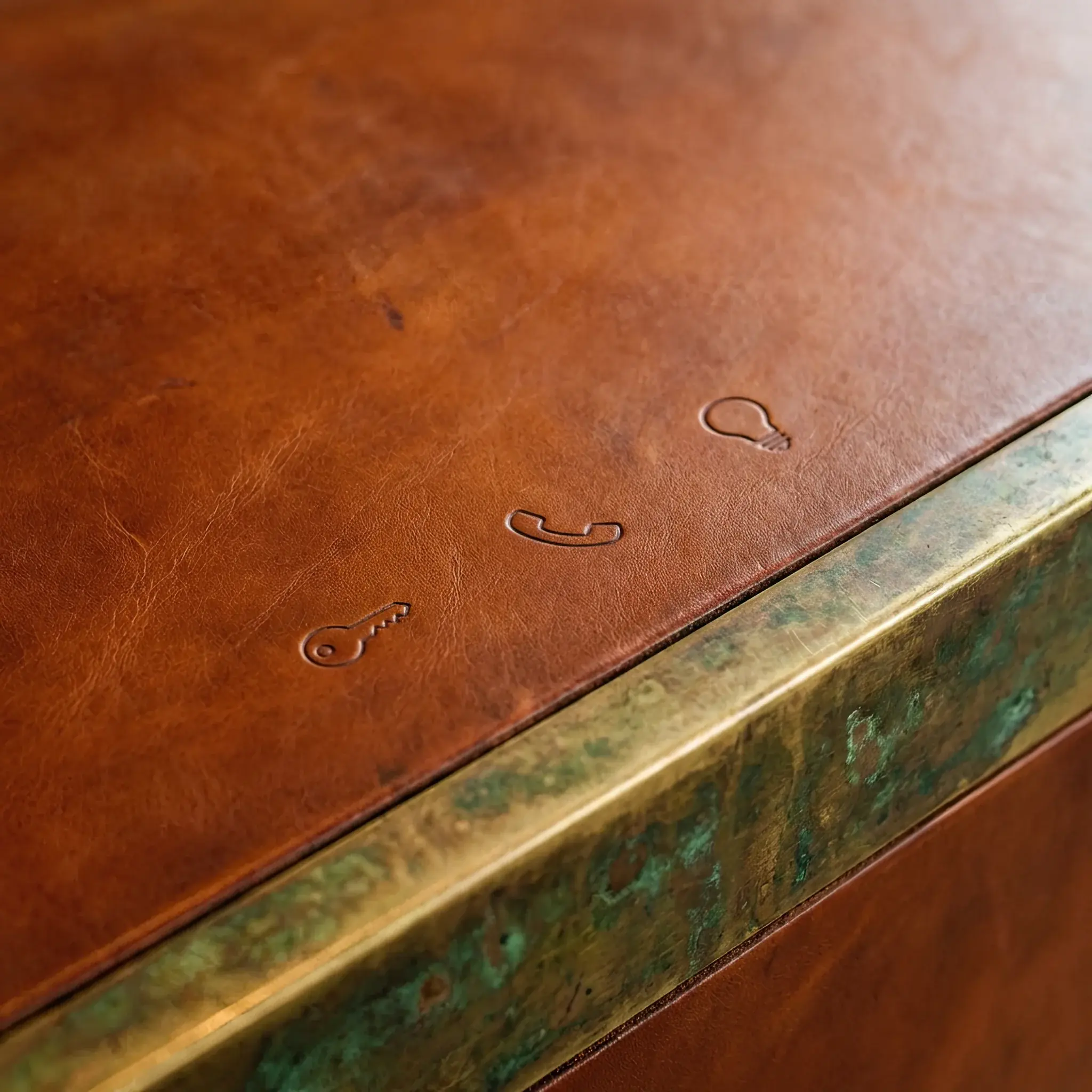 Interior detail: Minimalist concierge workstation with built-in touch interfaces