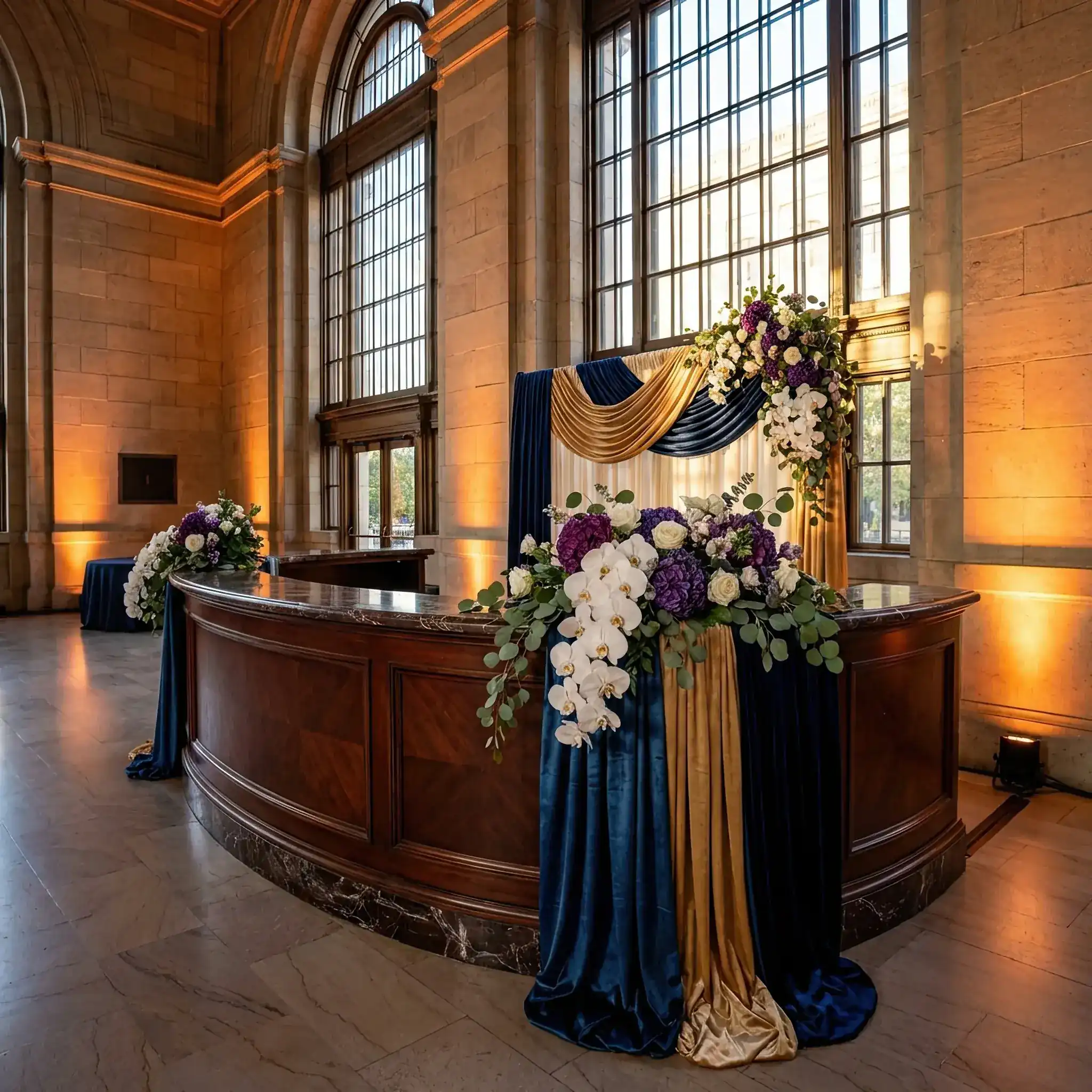 Архитектура и дизайн: Роскошный интерьер банкетного холла с акцентным стойка регистрации в стиле Modern Glamour