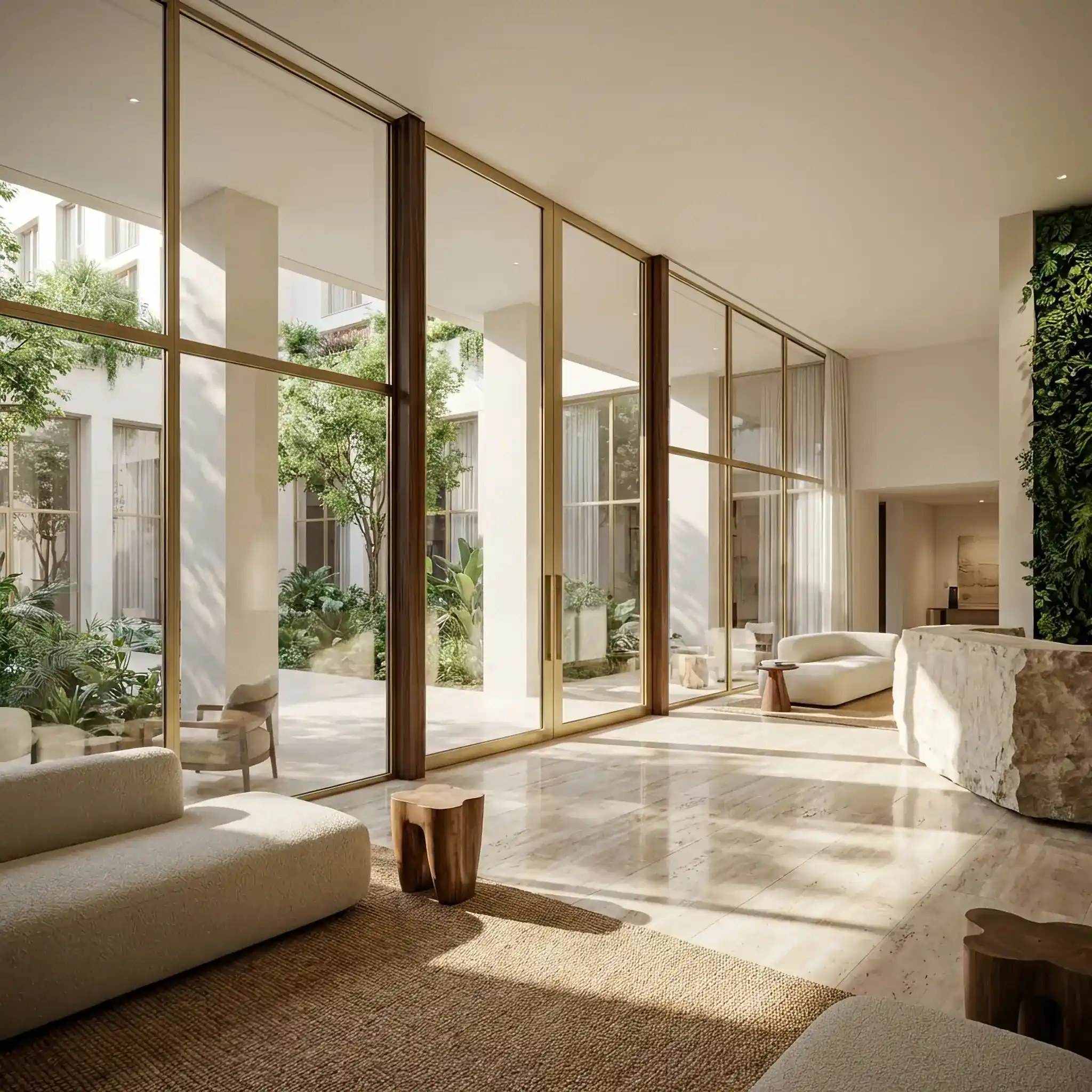 Архитектура и дизайн: Панорамное остекление вестибюль огромной площади без видимых рам и опор, благодаря невероятной прочности графенового стекла