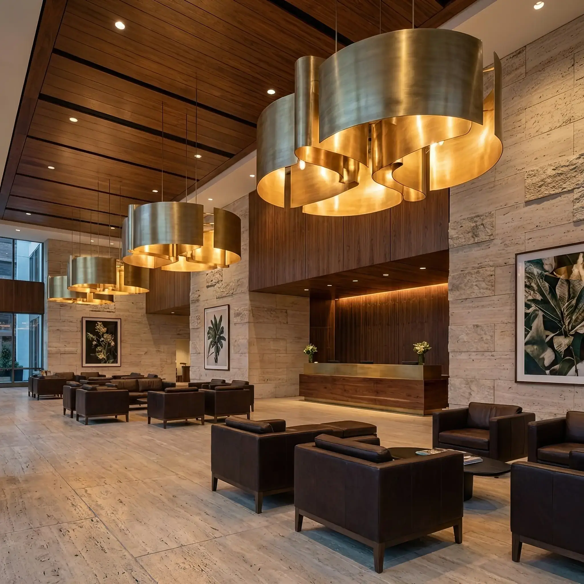 Архитектура и дизайн: Парящий в воздухе световой объект над стойкой приемная, удерживаемый магнитным полем