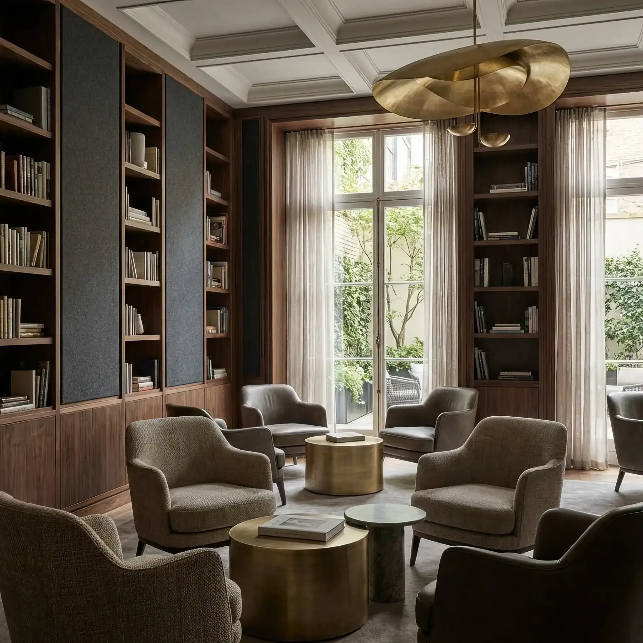 Архитектура и дизайн: Оформление стеновые панели в вестибюль, которые имеют сложную пористую структуру, эффективно поглощающую шум и создающую атмосферу спокойствия