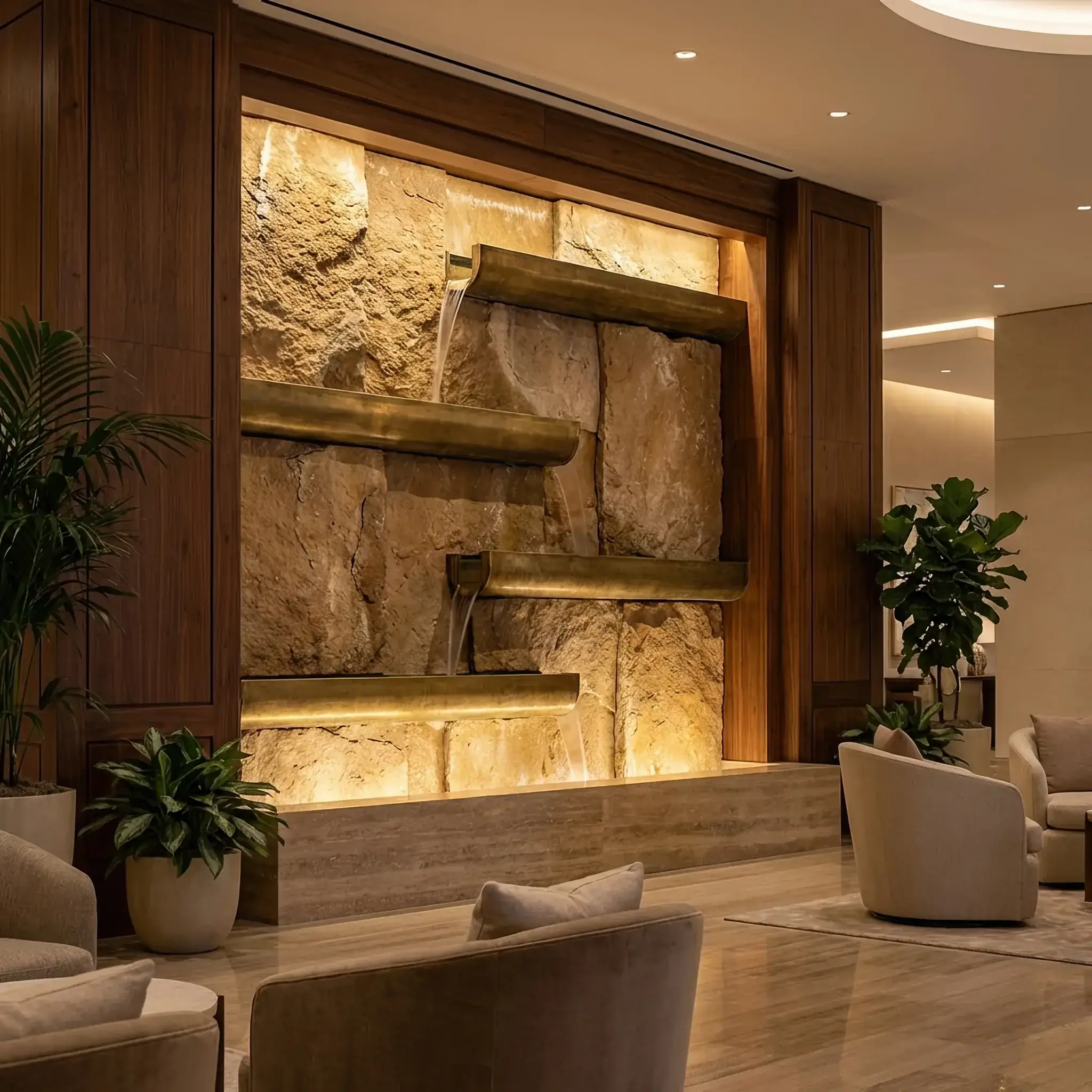 Архитектура и дизайн: Светопрозрачный фасад вестибюль с интегрированными тонкими каналами, по которым циркулирует охлаждающая жидкость