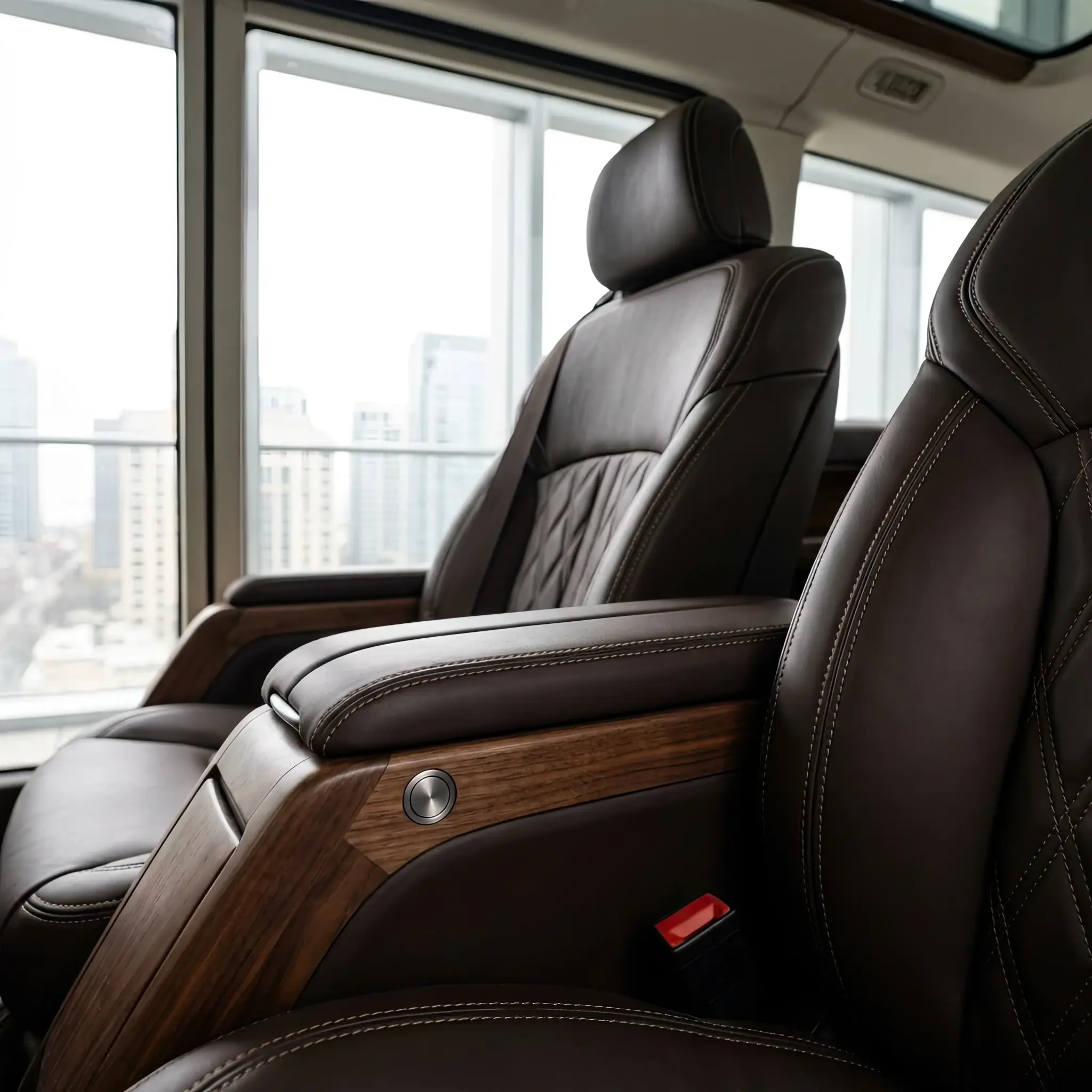 Interior of a hydrogen shuttle with built-in holographic control panel and climate control