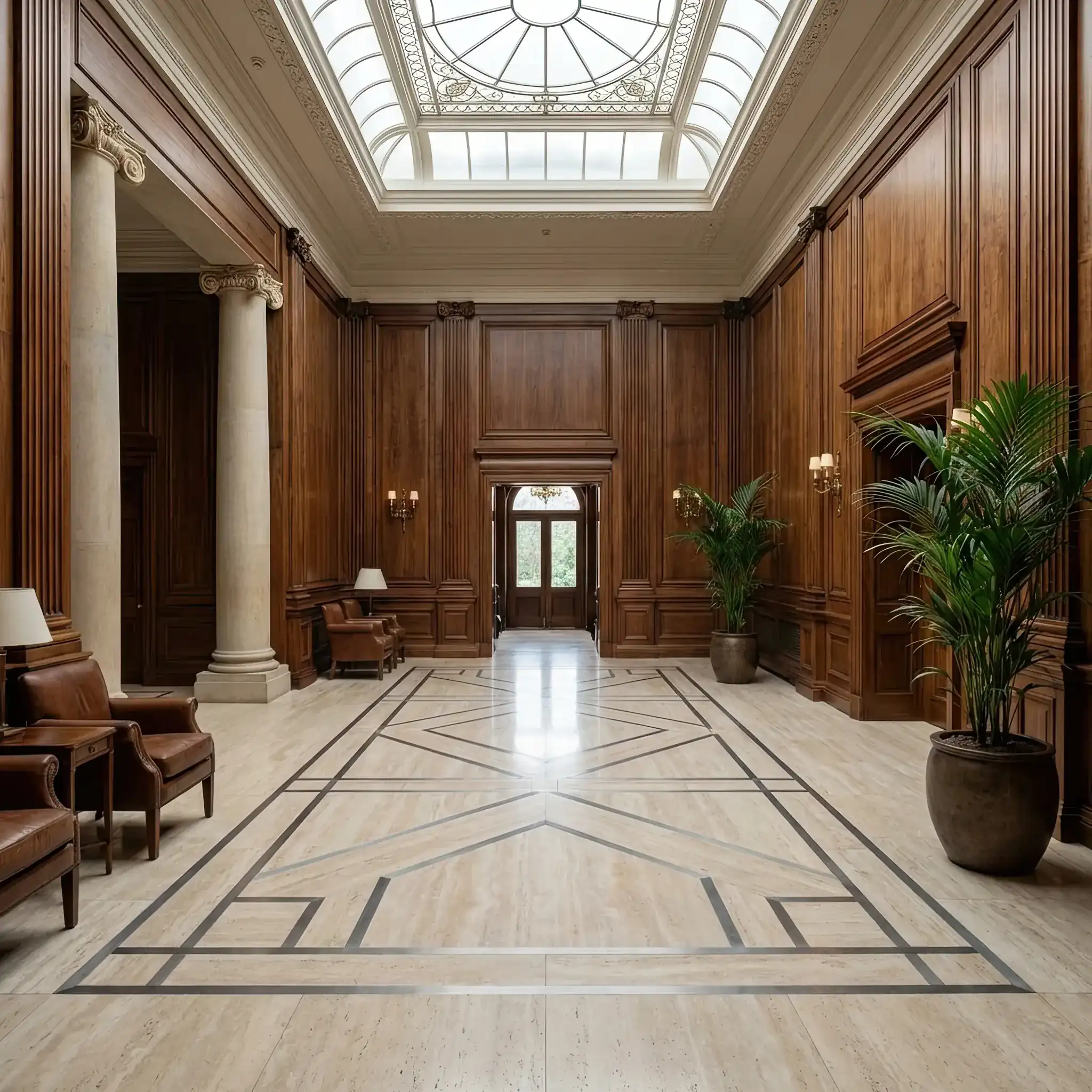 Архитектура и дизайн: Пол вестибюль со скрытыми пьезокерамическими модулями, которые светятся при каждом шаге резидента, генерируя электричество