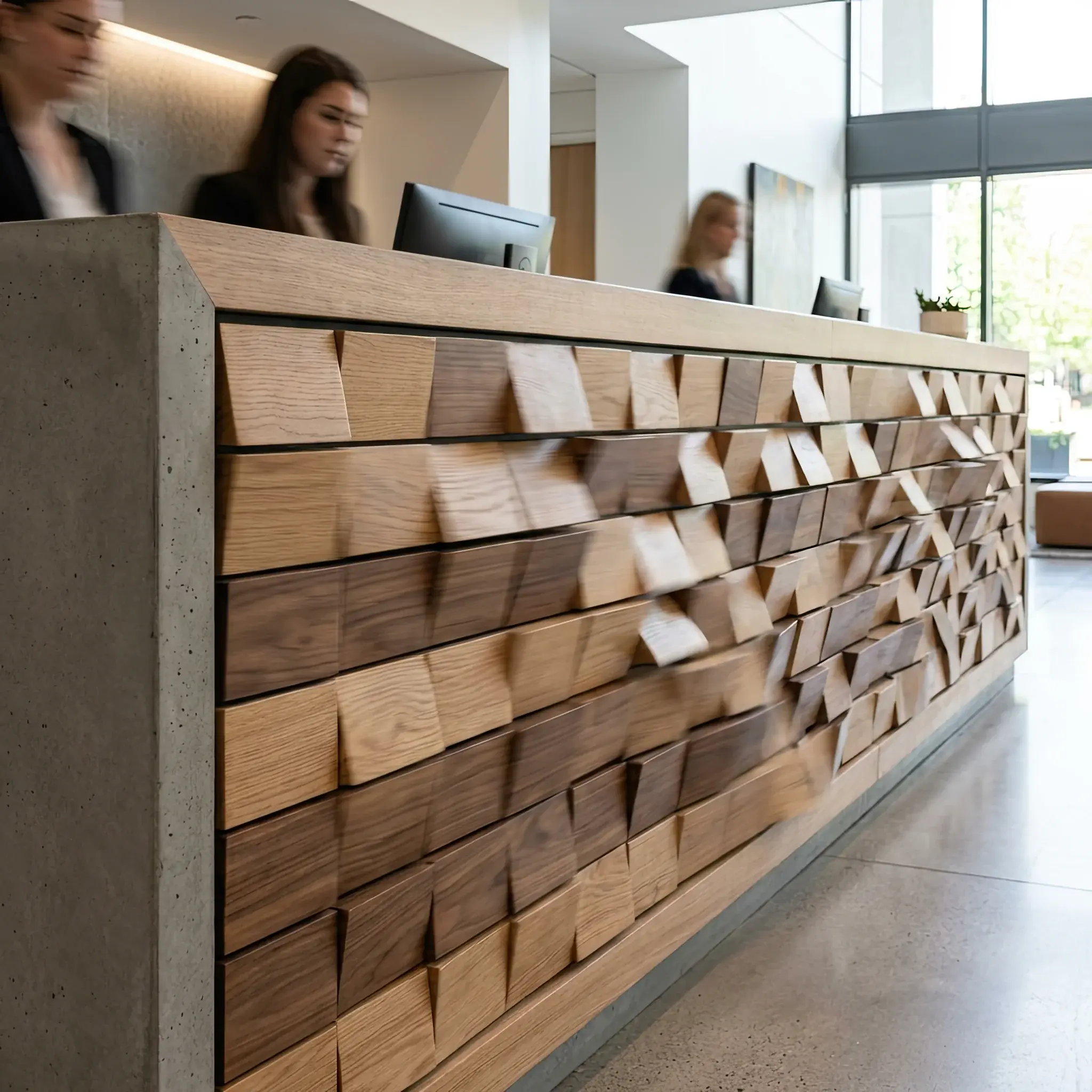 Архитектура и дизайн: Стойка приемная с подвижными панелями фасада, которые создают волнообразное движение