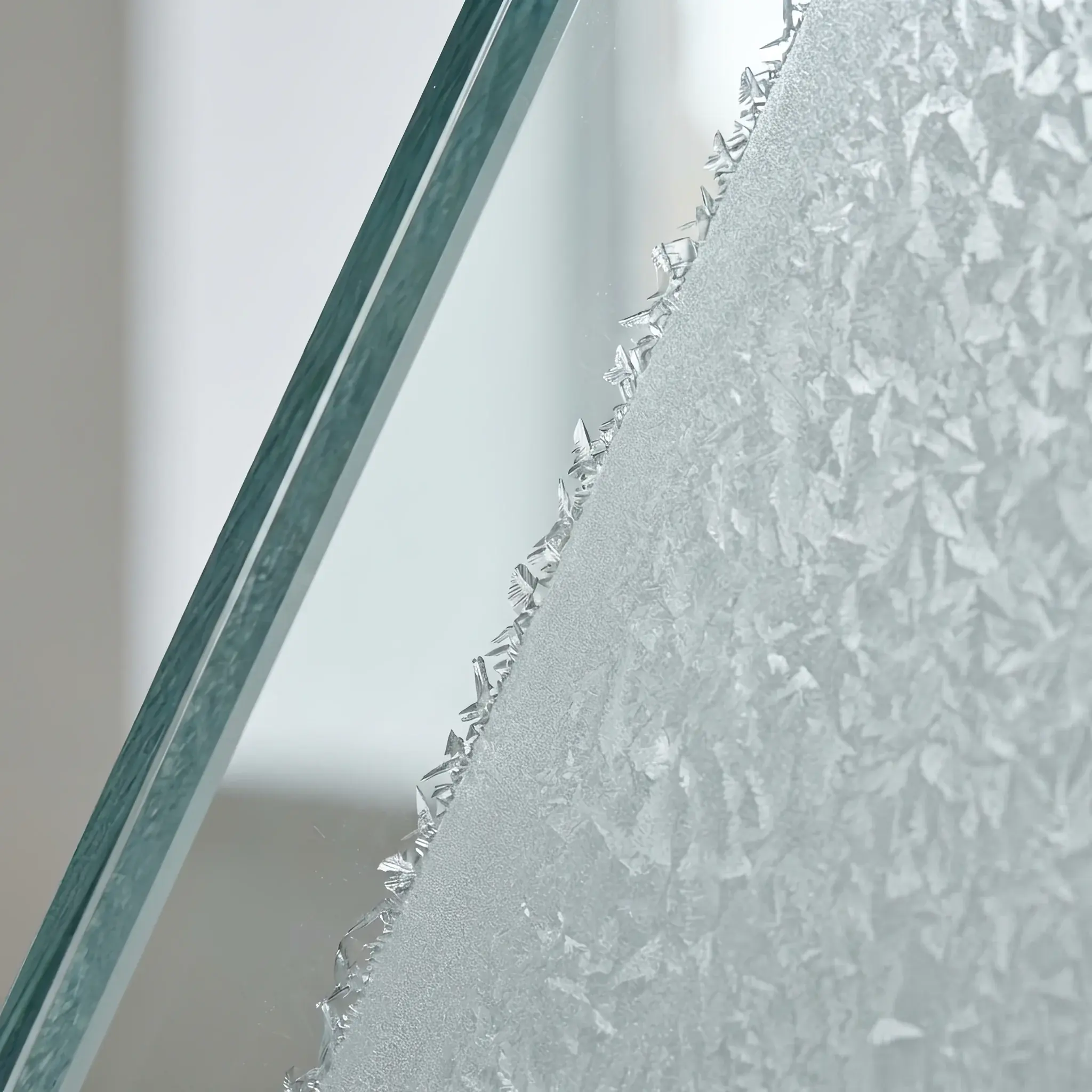 Interior detail: Glass partition with a smooth gradient from frosted bottom to clear top