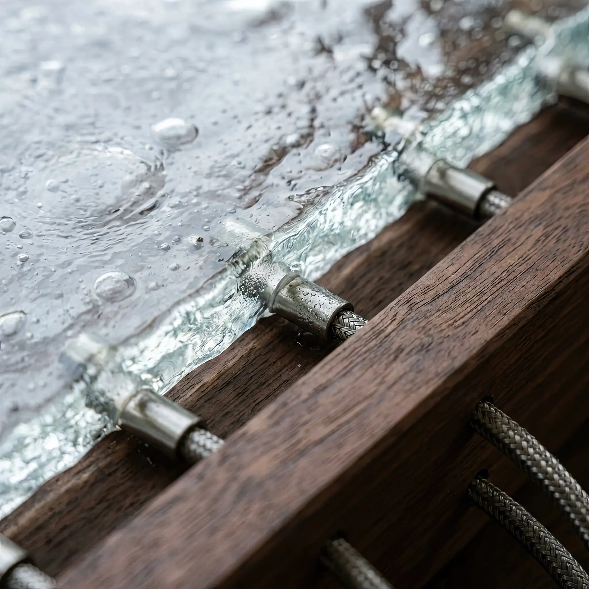 Interior detail: Macro photography of a liquid panel edge with integrated micro-channels