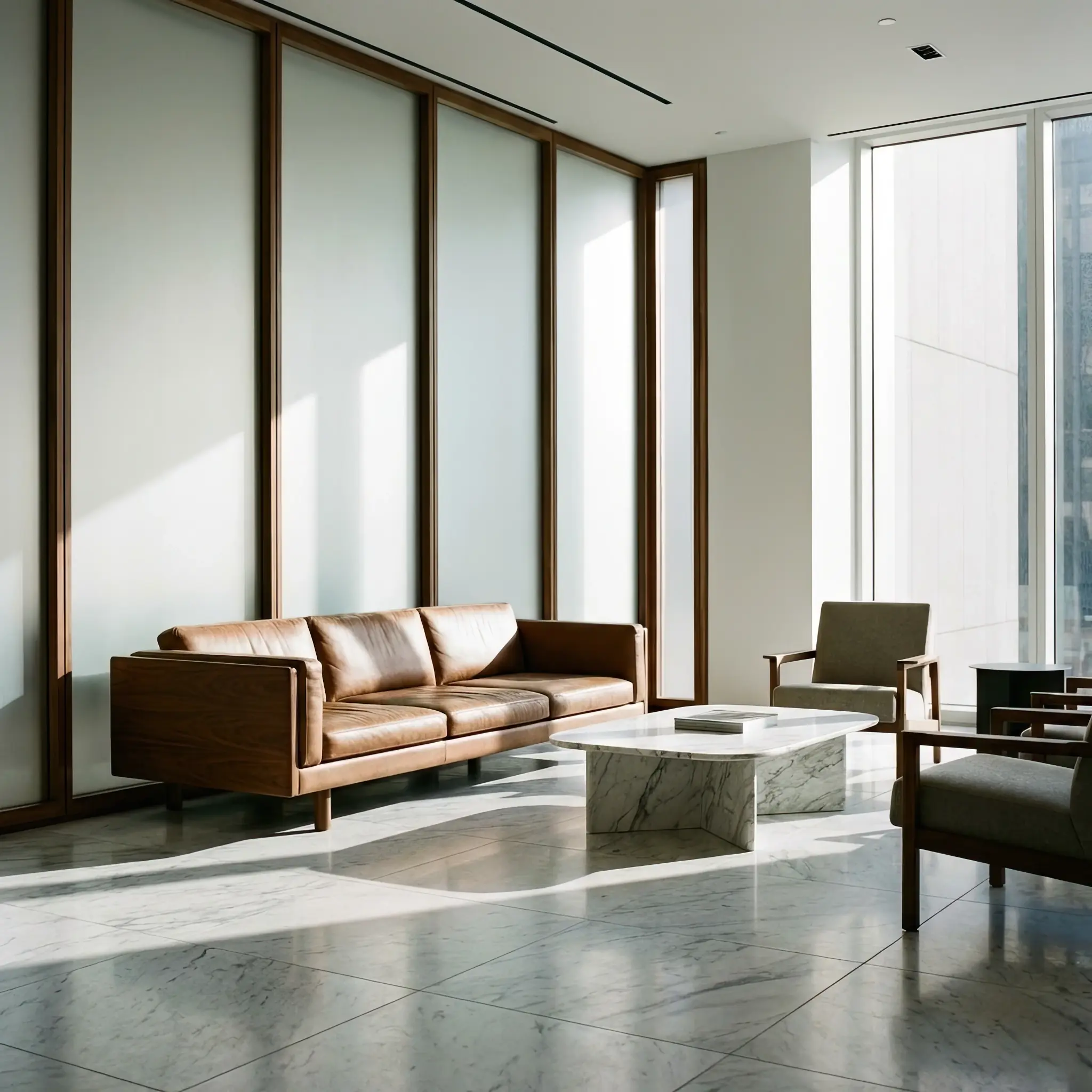 Архитектура и дизайн: Стеклянная перегородка вестибюль, мгновенно меняющая состояние от прозрачного до матового белого