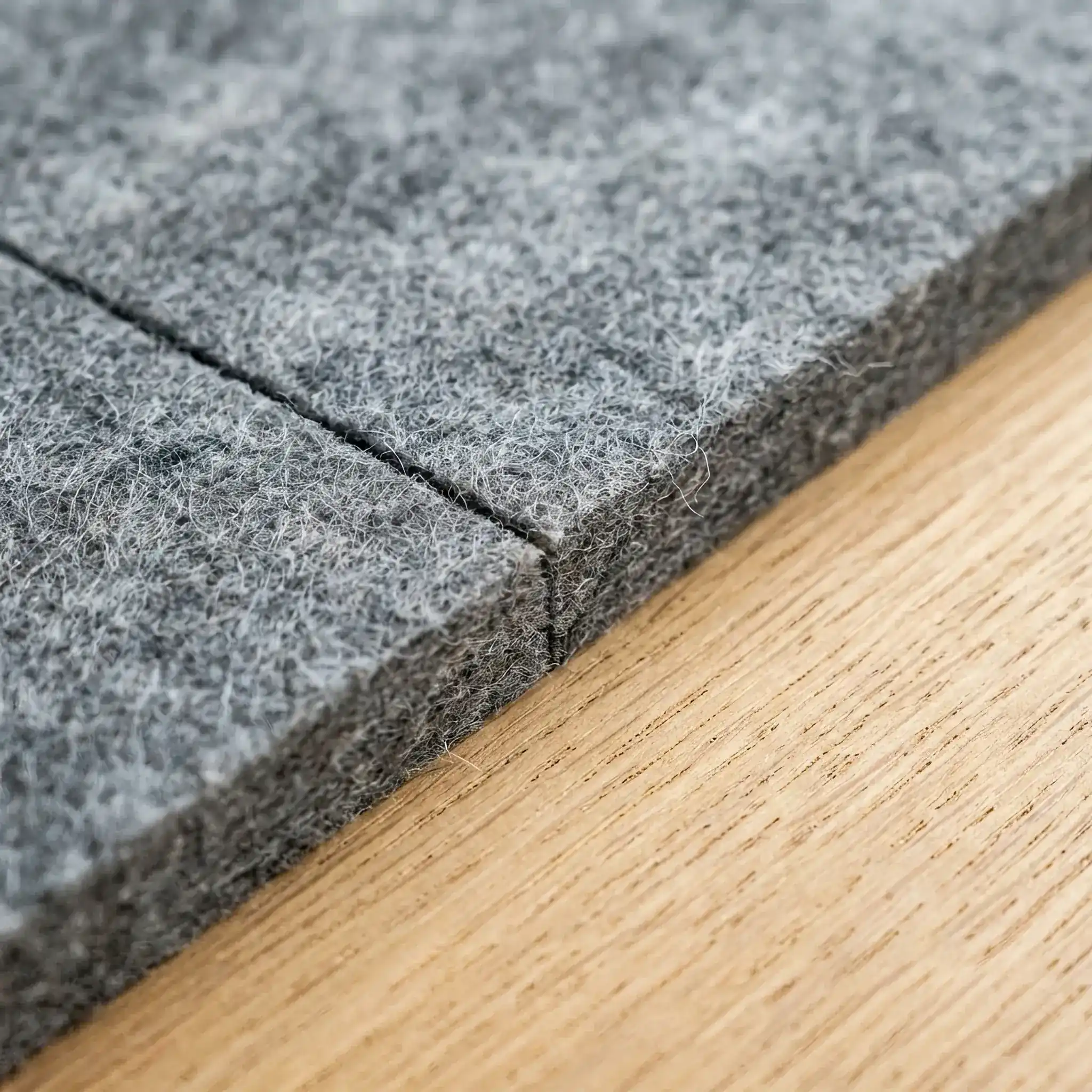 Interior detail: Material palette: felt, light wood, and matte ceramics in pastel tones