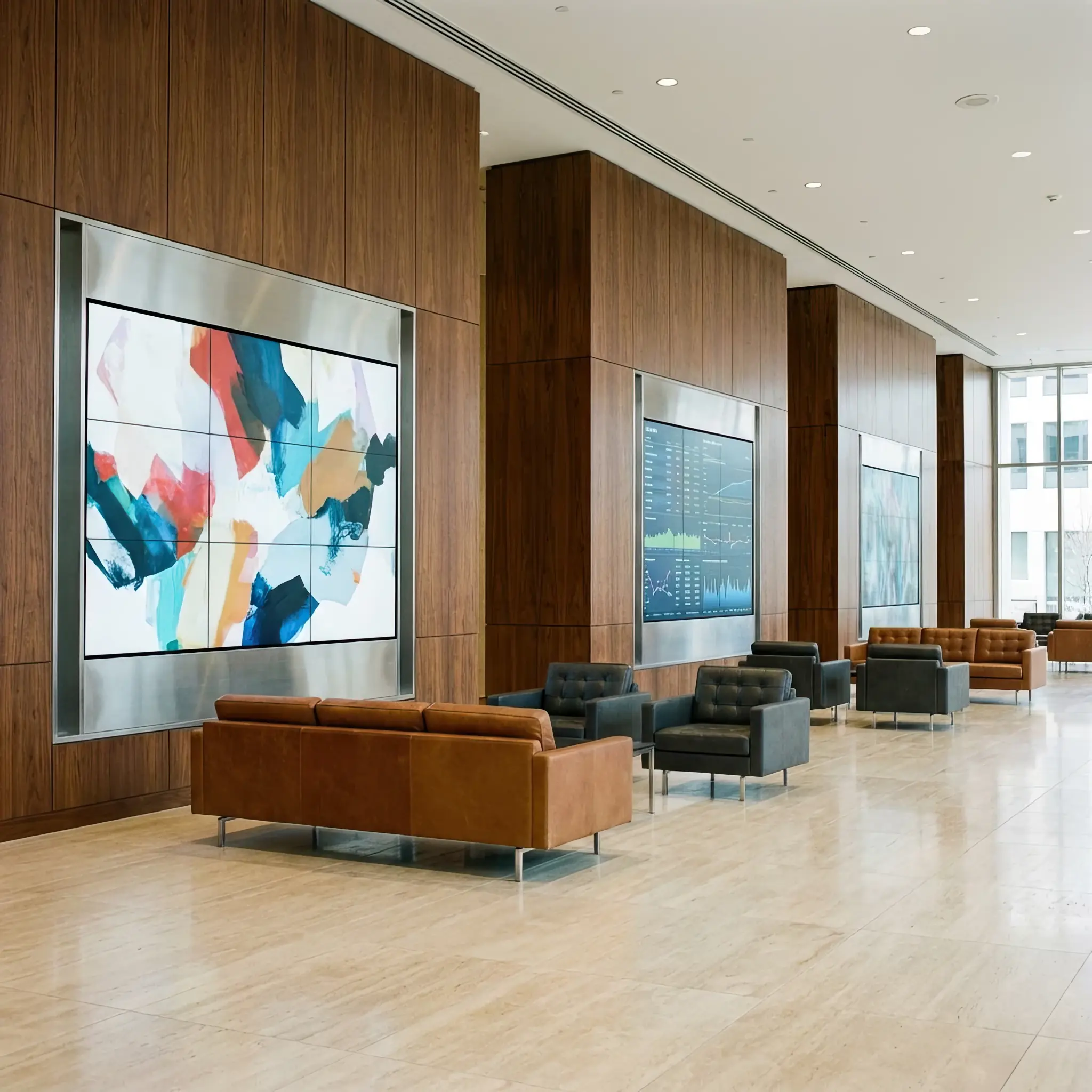 Архитектура и дизайн: Информационный экран в вестибюль под прямыми солнечными лучами остается идеально читаемым благодаря нано-покрытию с микрокапсулами