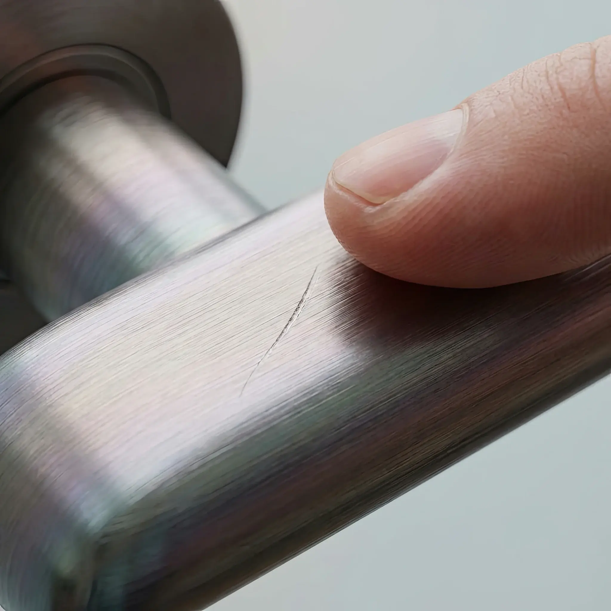 Interior detail: 2026 Entrance-RE protected wood and metal joint on a door handle