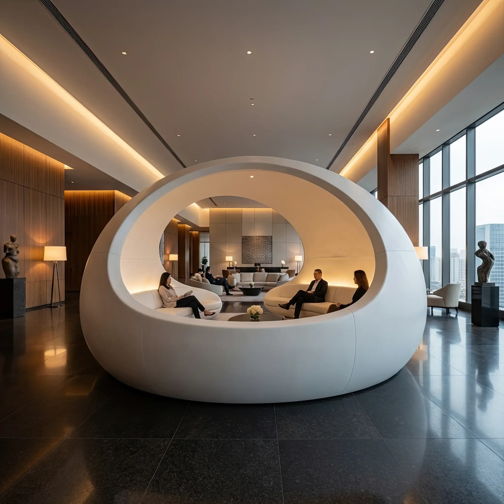 Архитектура и дизайн: Дизайнерская капсула для отдыха в вестибюль под защитой нано-покрытия, сохраняющего мягкость и блеск поверхности