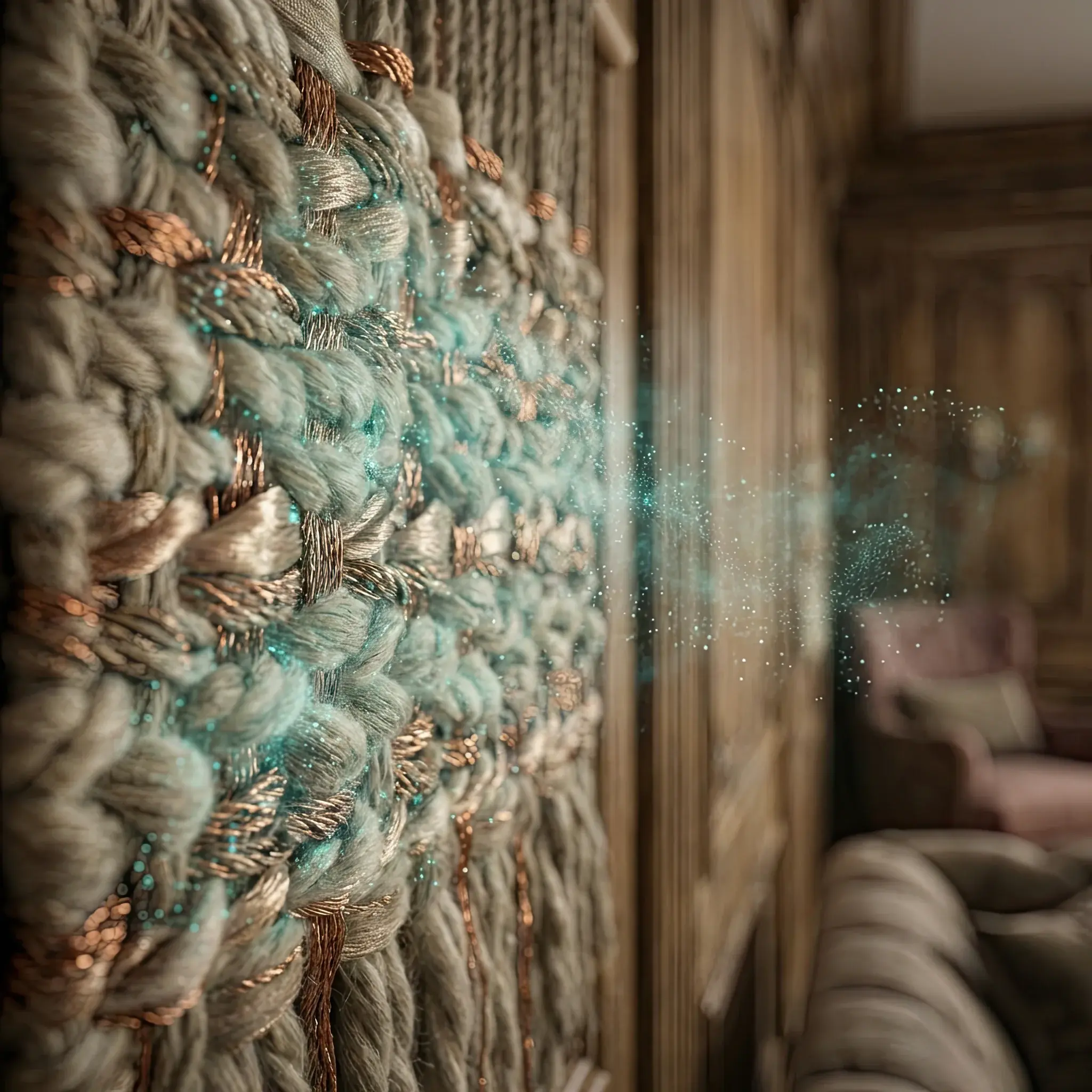 Interior detail: 2026 micrograph of tapestry thread weave with Tapestry-RE coating