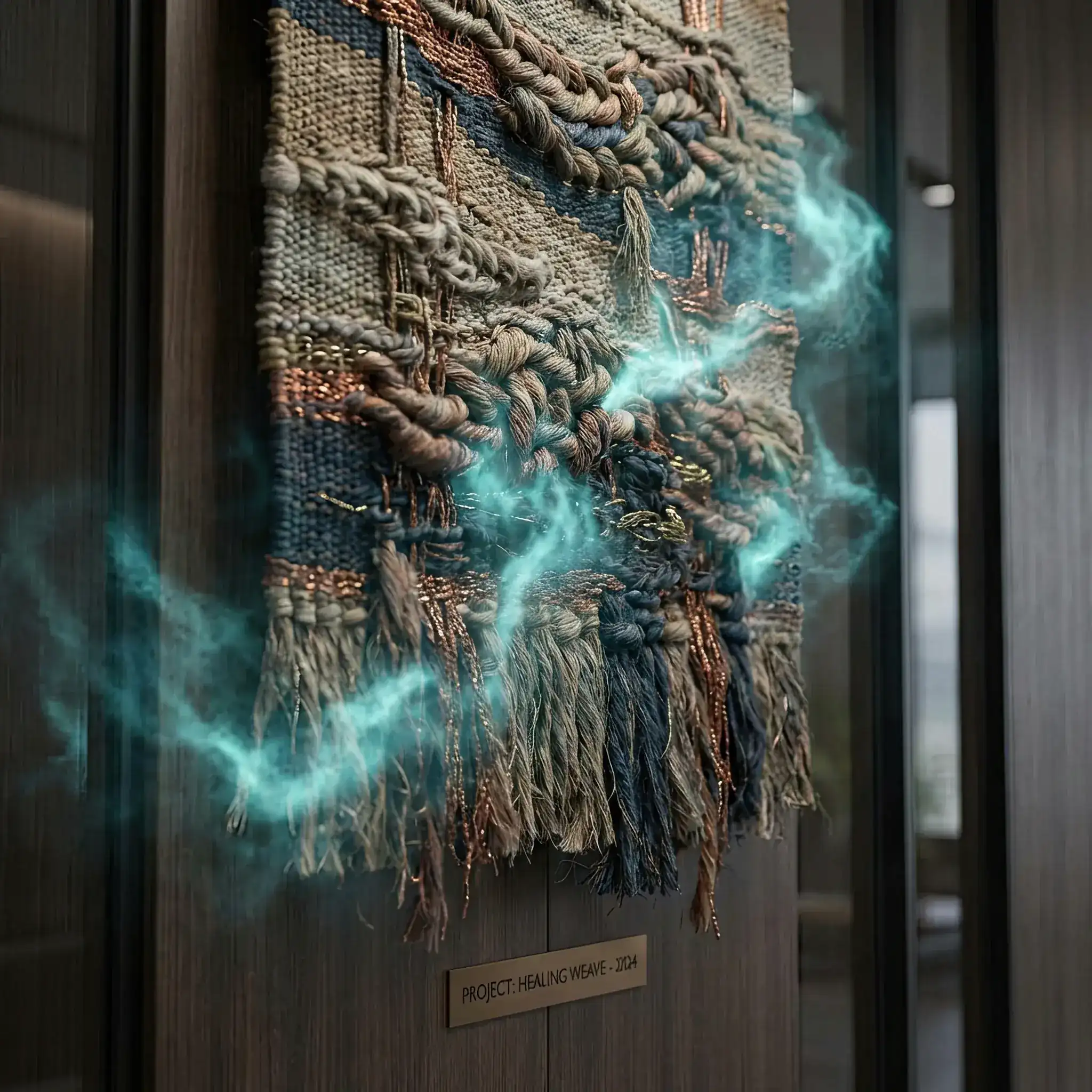 Архитектура и дизайн: Гость рассматривает сложный тканый гобелен в вестибюль: нано-защита предотвращает зацепки и истирание ворса