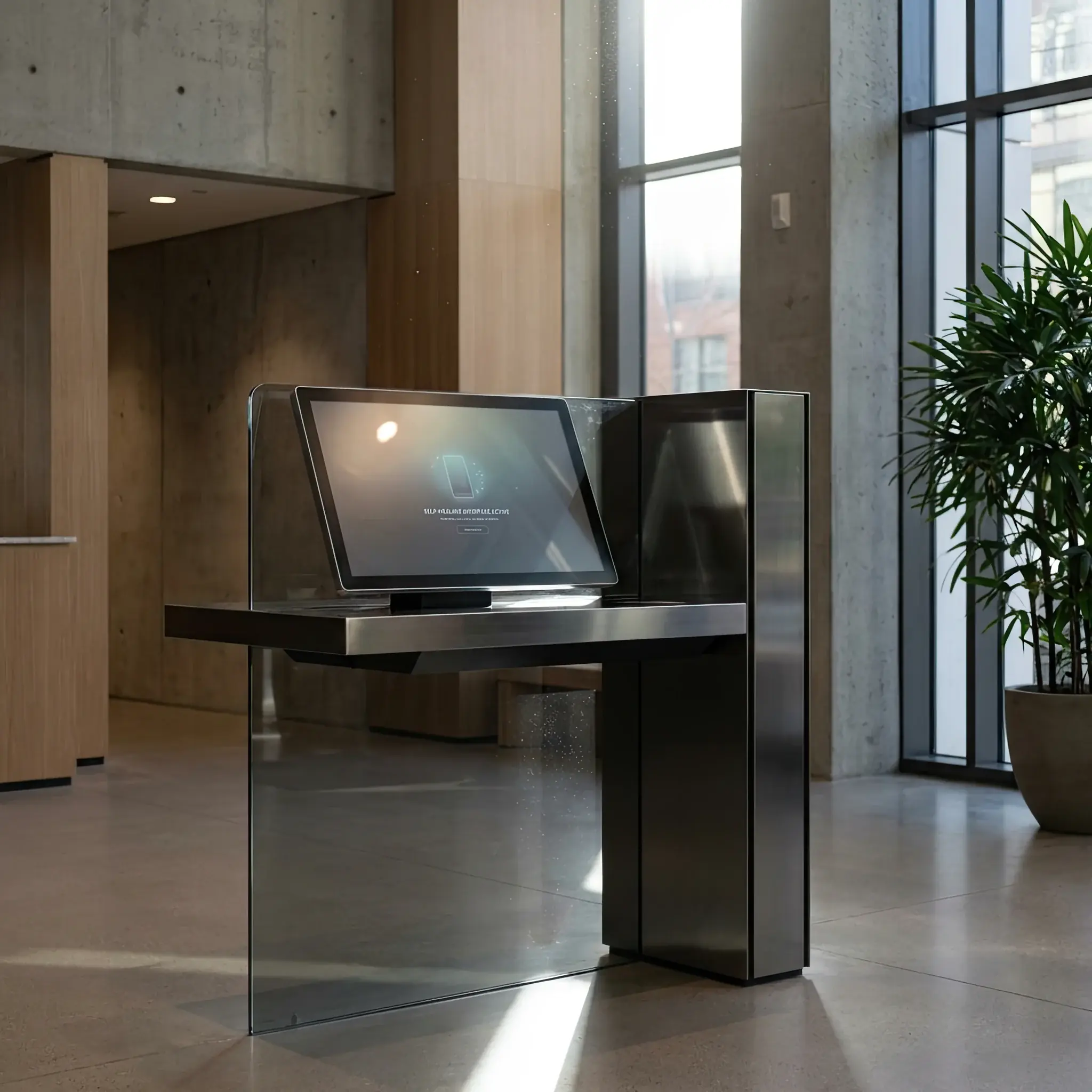 Архитектура и дизайн: Гость завершает аренду номера у стойки чекаута: нано-покрытие защищает панель от царапин картами и багажной фурнитурой