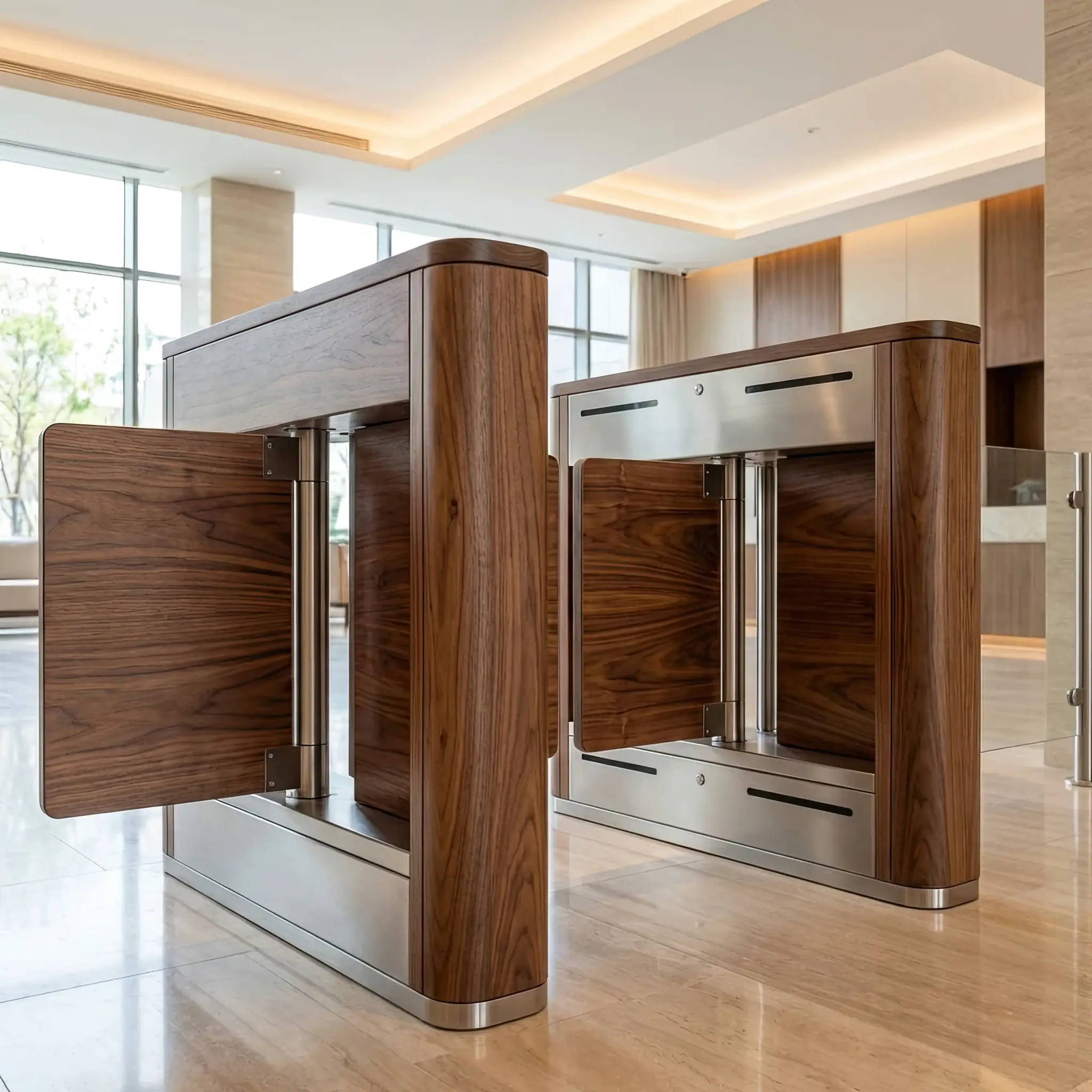 Архитектура и дизайн: Корпус скоростного турникета в вестибюль выглядит идеально: царапины от сумок и одежды затягиваются нано-капсулами в реальном времени