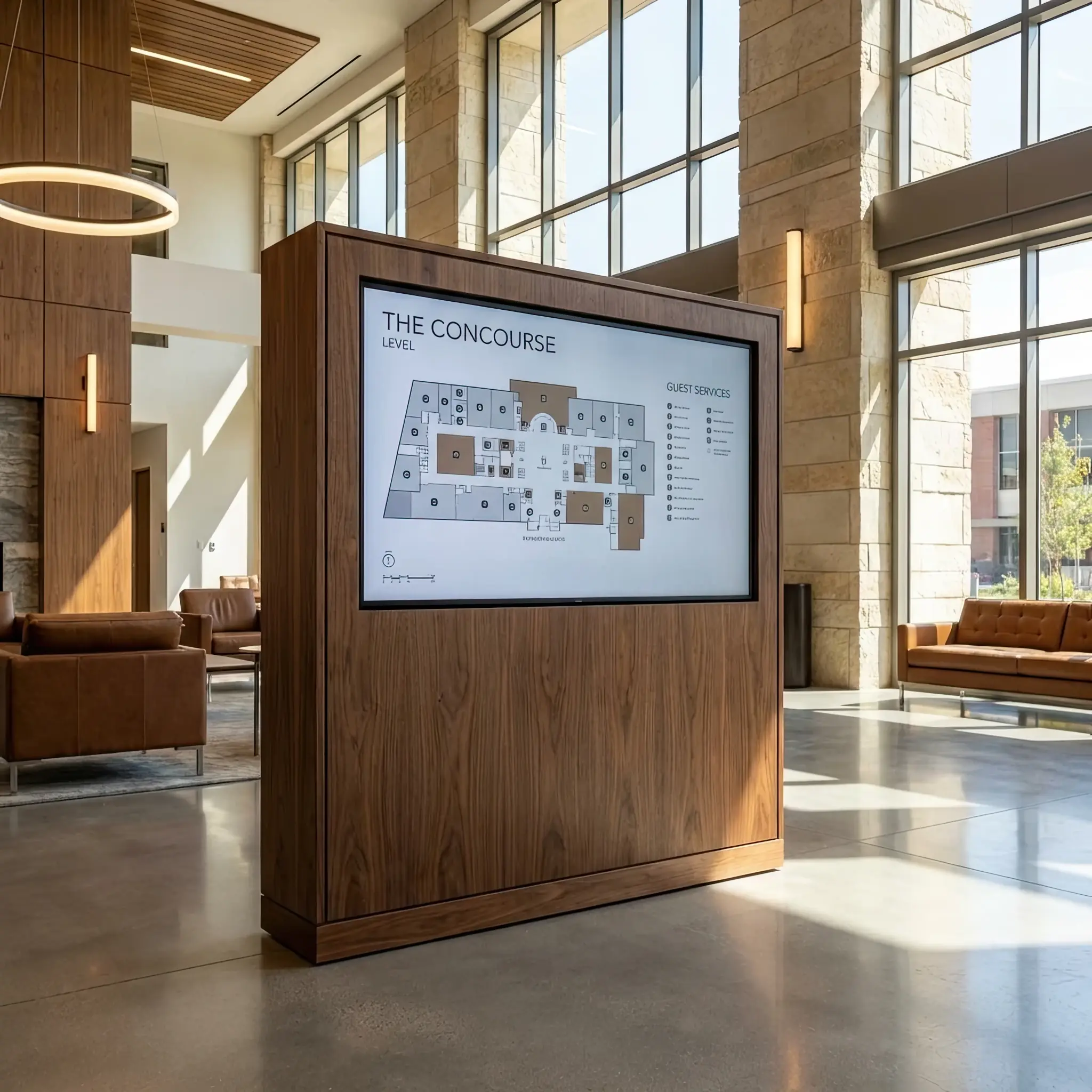 Архитектура и дизайн: Киоск навигации в центре атриума: поверхность корпуса сама заживляет царапины от ключей и сумок