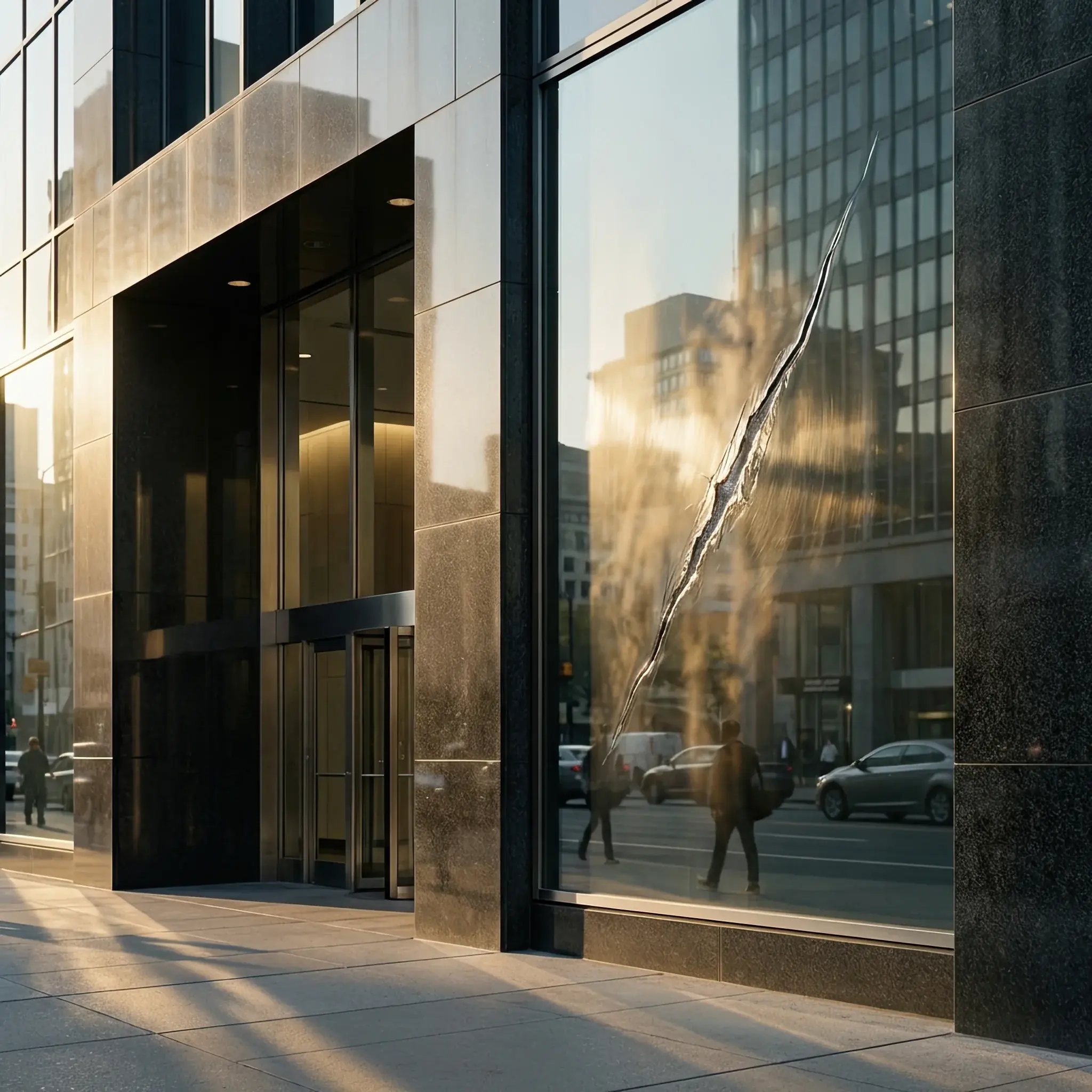 Архитектура и дизайн: Фасад вестибюль, где случайная царапина на краске затягивается сама собой под воздействием солнечного света, возвращая поверхности идеальный глянец