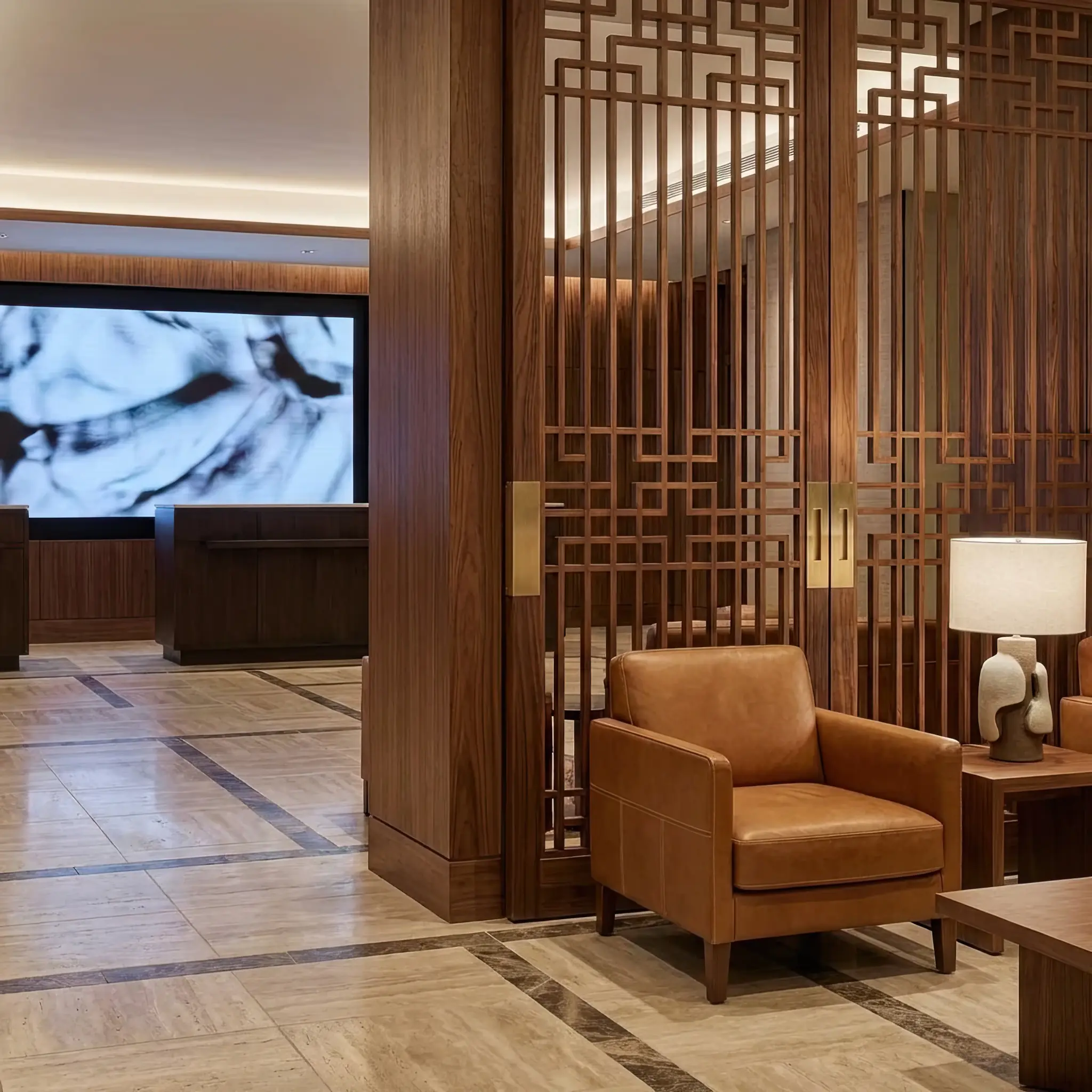 Interior detail: Eco-style reception using natural stone and vertical living greenery