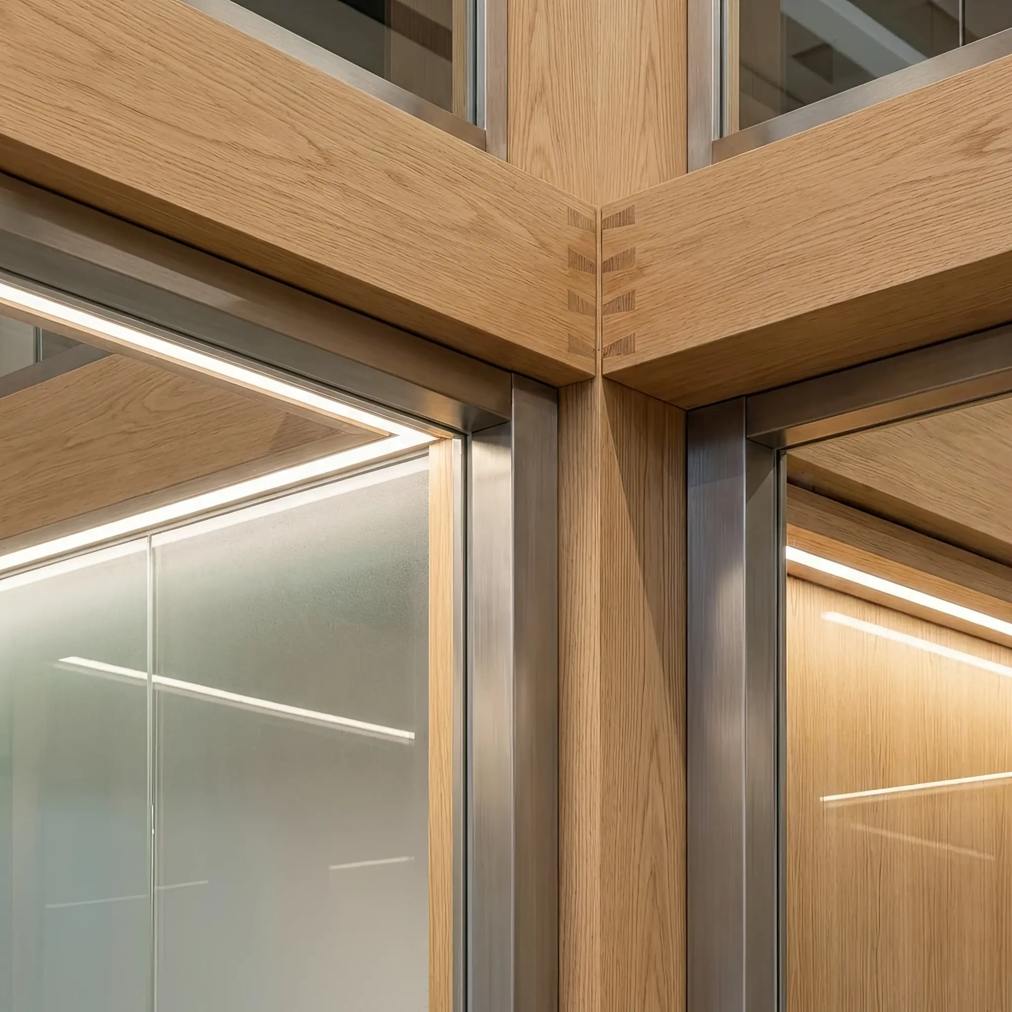Interior detail: Smart locker block integrated into the desk with touch control