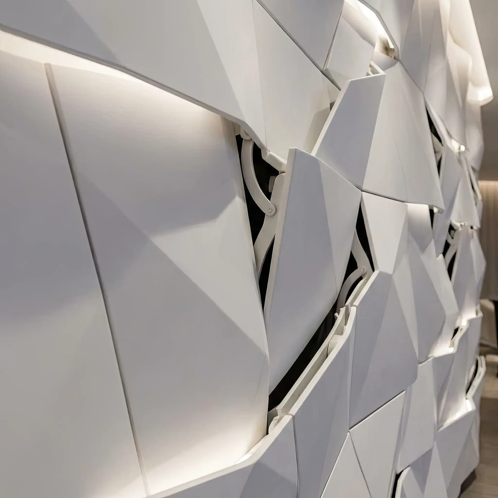 Interior detail: Close-up of a mechanical joint of a movable wall panel