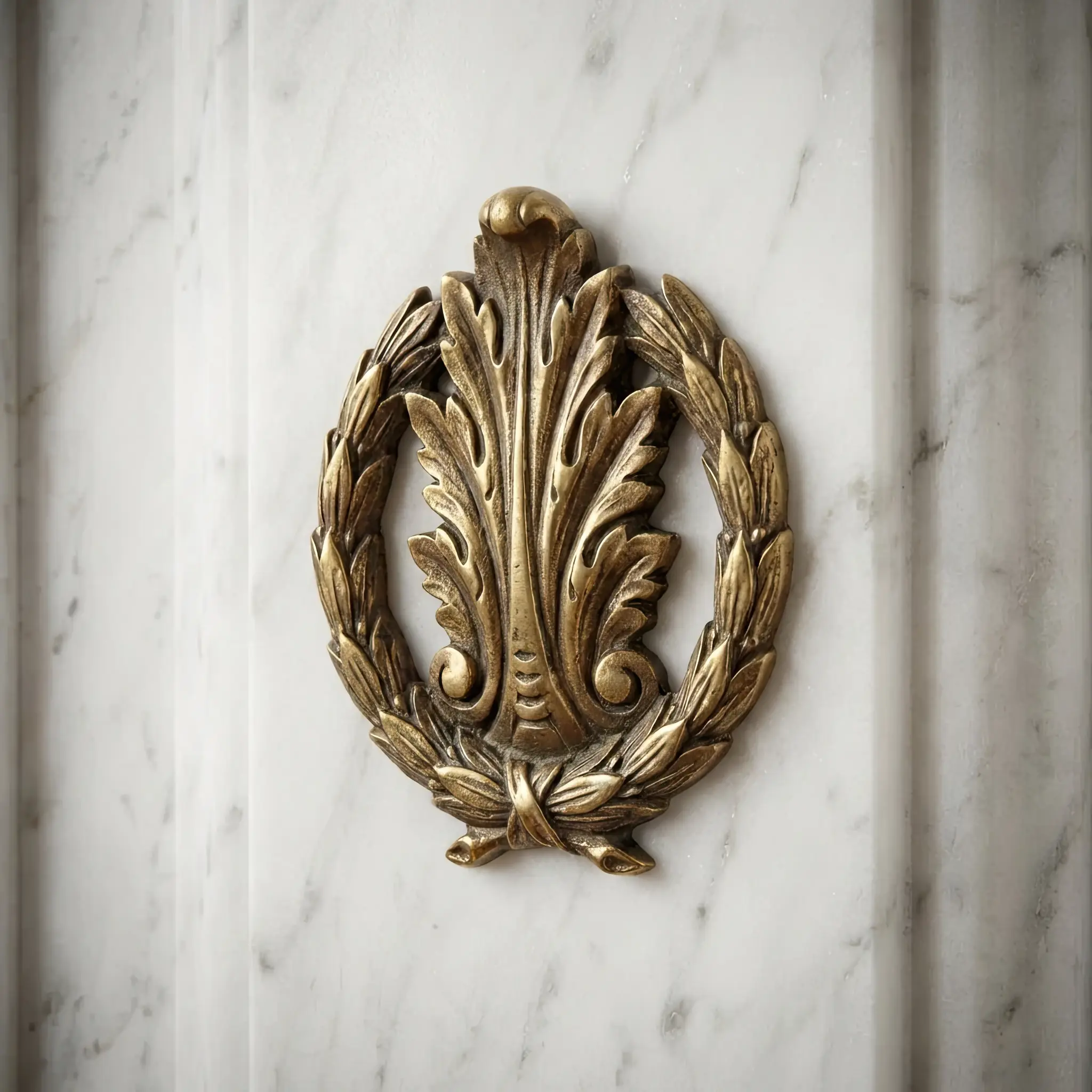 Interior detail: Facade finish detail: combination of marble and carved wood with manual polishing
