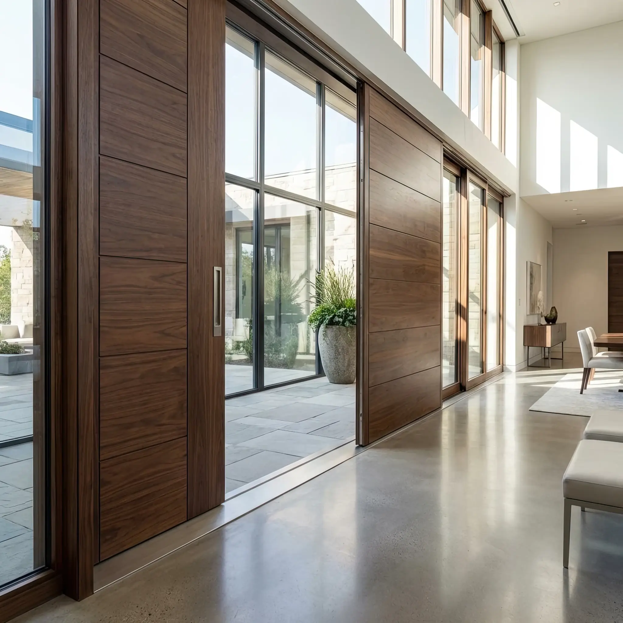 Архитектура и дизайн: Гость подходит к дверям вестибюль, которые плавно открываются за секунду до его прикосновения, считывая его намерение войти