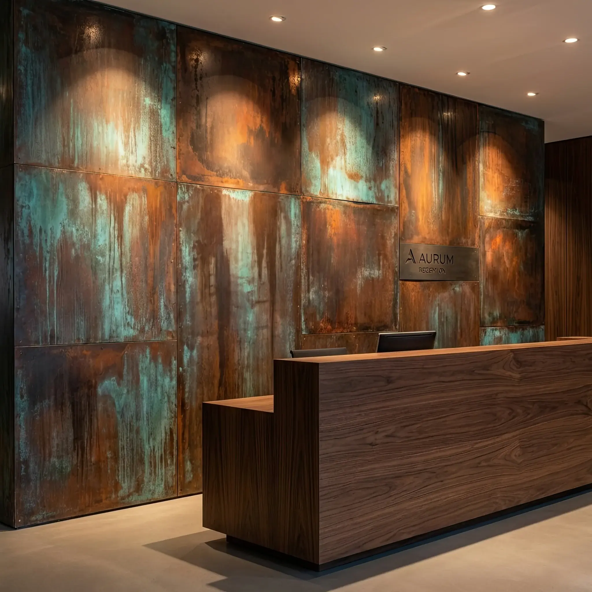 Архитектура и дизайн: Деталь стойки приемная из латуни с глубокой зеленовато-голубой патиной и золотистыми прожилками