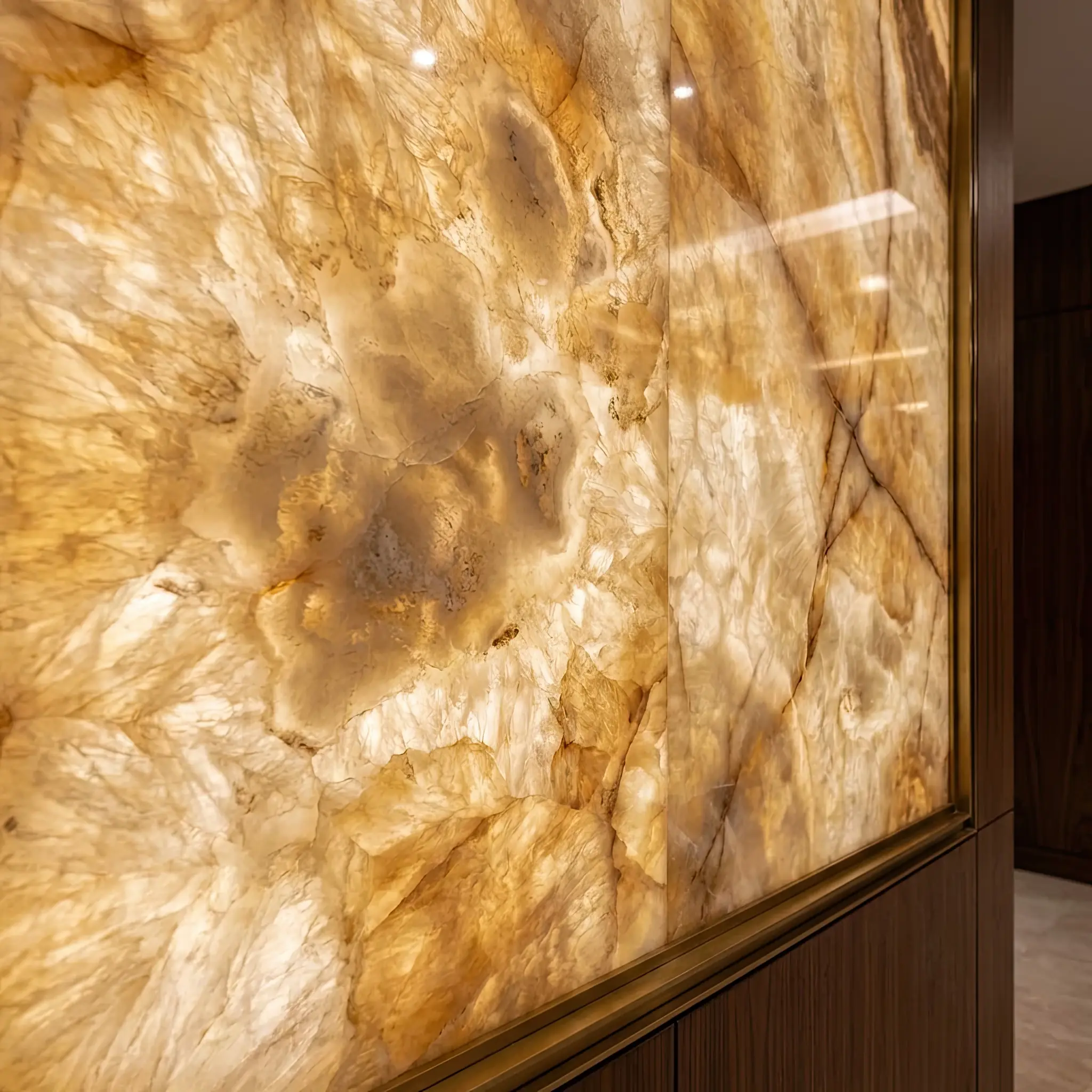 Interior detail: LED matrix layout scheme behind onyx facade panels