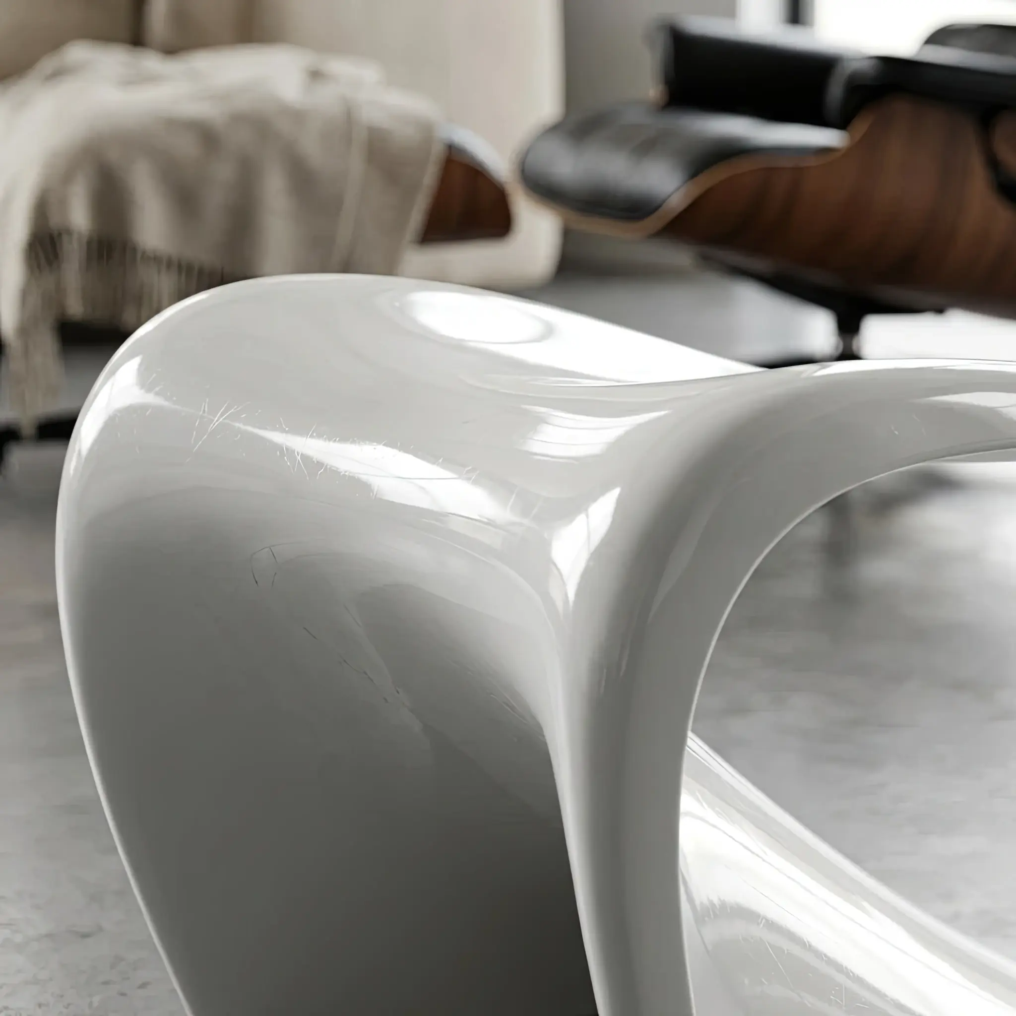Interior detail: Comparison of matte and glossy Panton chair textures in various colors